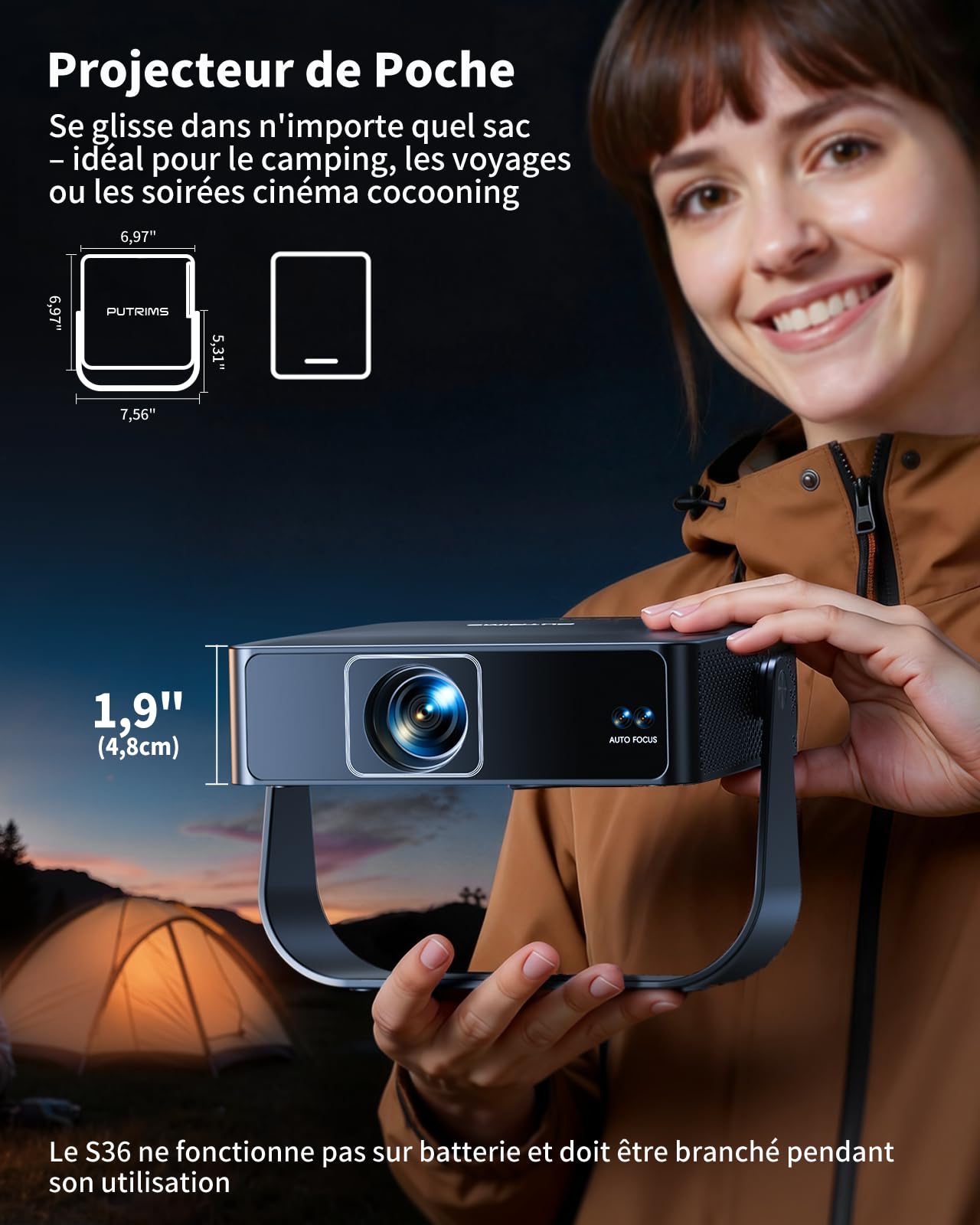 Mini Vidéoprojecteur 4K Portable Auto Focus Keystone HDR10 WiFi6 Bluetooth 1080P