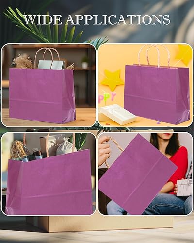 Miniatura 7 de qiqee Bolsa de regalo grande de 13"x4.5"x10" con asas, a granel de 32 piezas Bolsas de papel para regalos Bolsas púrpuras de múltiples usos (Ancho