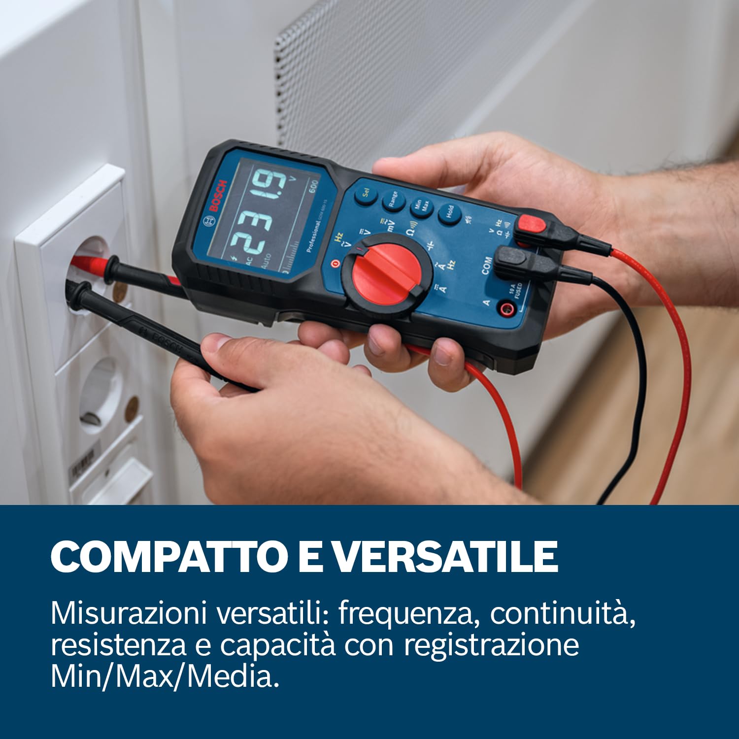 Bosch Professional Multimetro GDM 600-15 (True RMS, LCD invertito, misura frequenza/continuità/resistenza/capacità, Min/Max/Media, puntali MS 90)