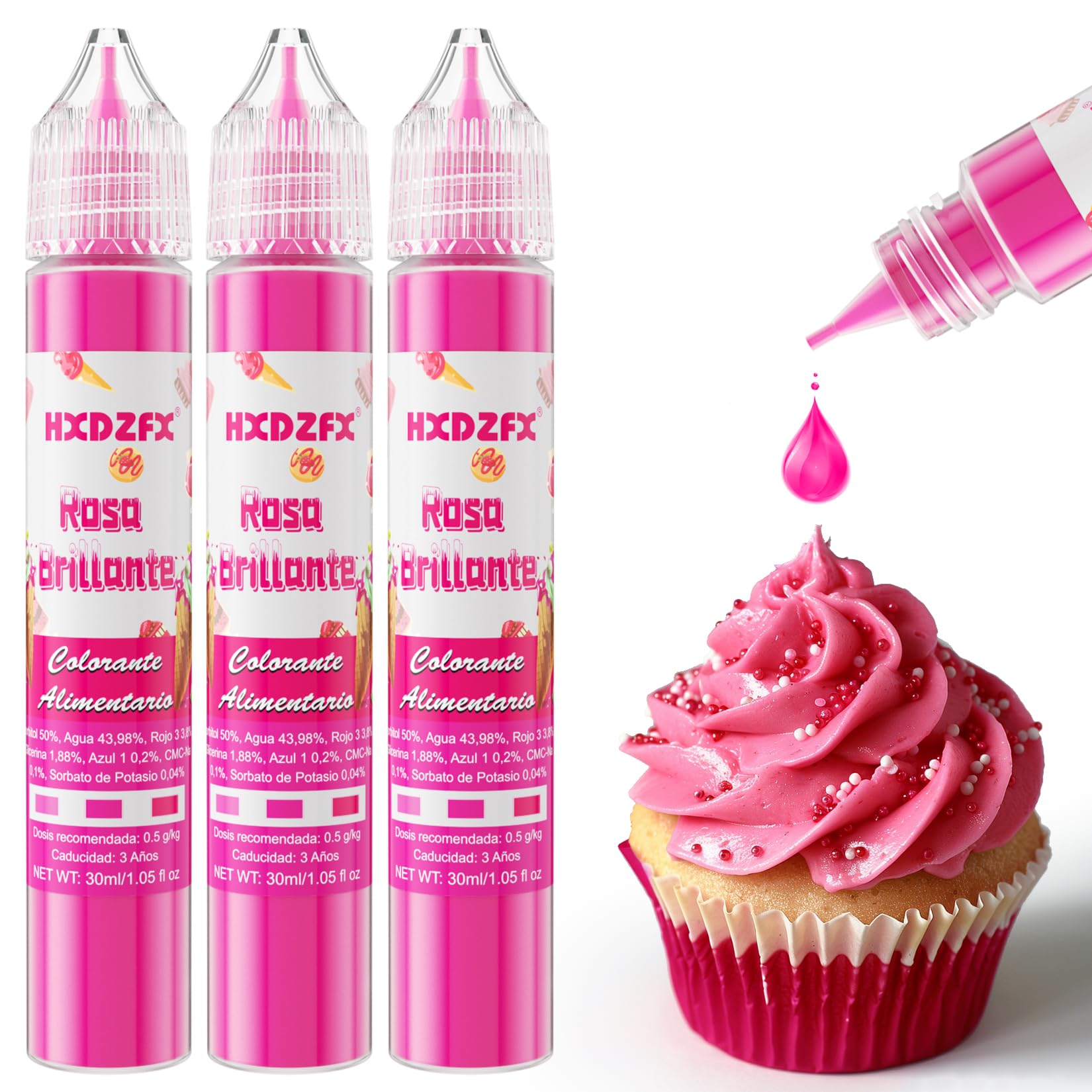 Colorante Alimentario Rojo - 30ml×3 Botellas Colorante Alimentario Alta Concentración Liquid Set para Repostería, Decoración de Tartas, Caramelos, Bebidas, Macarons — view 8