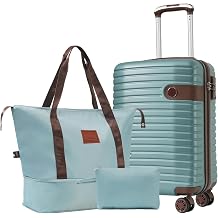 3-Piece Luggage Set, 20-Inch Carry-On Suitcase with Weekender Bag and Toiletry Bag, Lightweight ABS Hardshell, Silent Spinner Wheels, TSA Lock for Weekend Getaways, Short Trips, Air Travel, Travelers