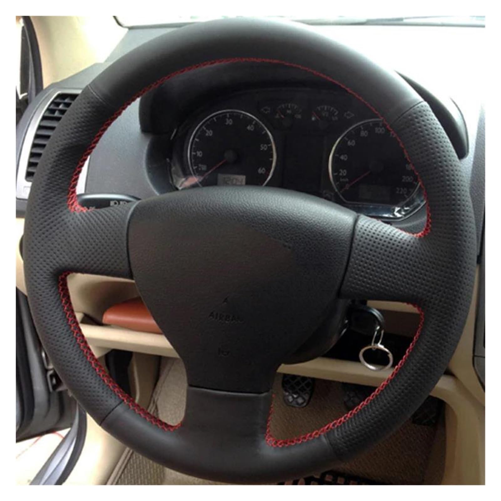 Volantes Cubierta Trenzada para Volante Coche Cuero Auténtico Antiguo para VW para Golf para Polo para Sagitar 2010, Accesorios para Coche Funda Volante(Hilo Negro)