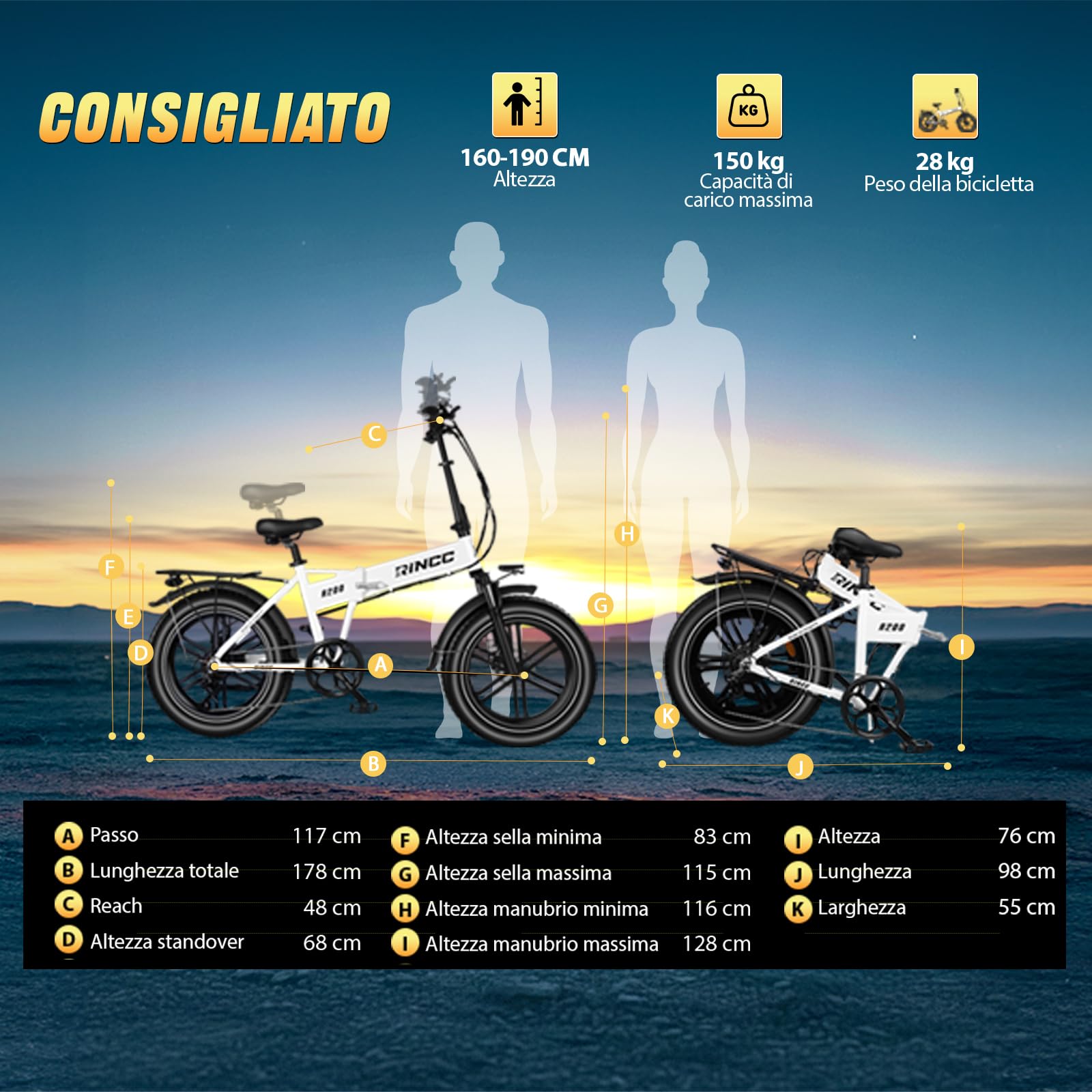 RINCC Bici Elettrica Pieghevole, Bicicletta Elettrica da 48V 15Ah Batteria, Autonomia di 80-100 Km,20"×4.0" Fat Bike Elettrica 7 Velocità da per Ogni Terreno,Telaio in lega di alluminio,R200