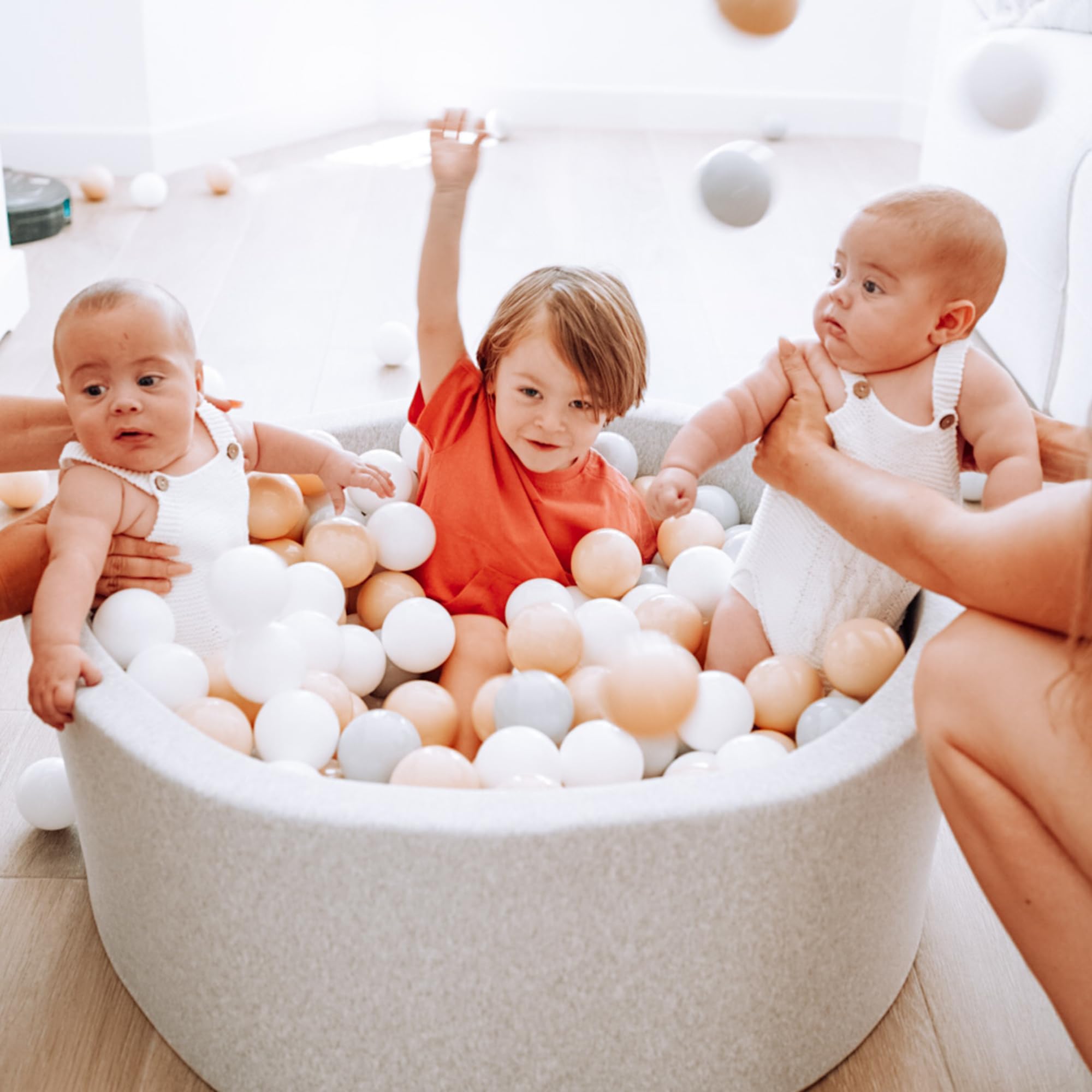 Angelove Piscina di Palline Ø 90 × 30 cm con 200 Palline - Piscina Rotonda in Schiuma con Rivestimento Rimovibile, Grigio: Turchese/Grigio/Bianco