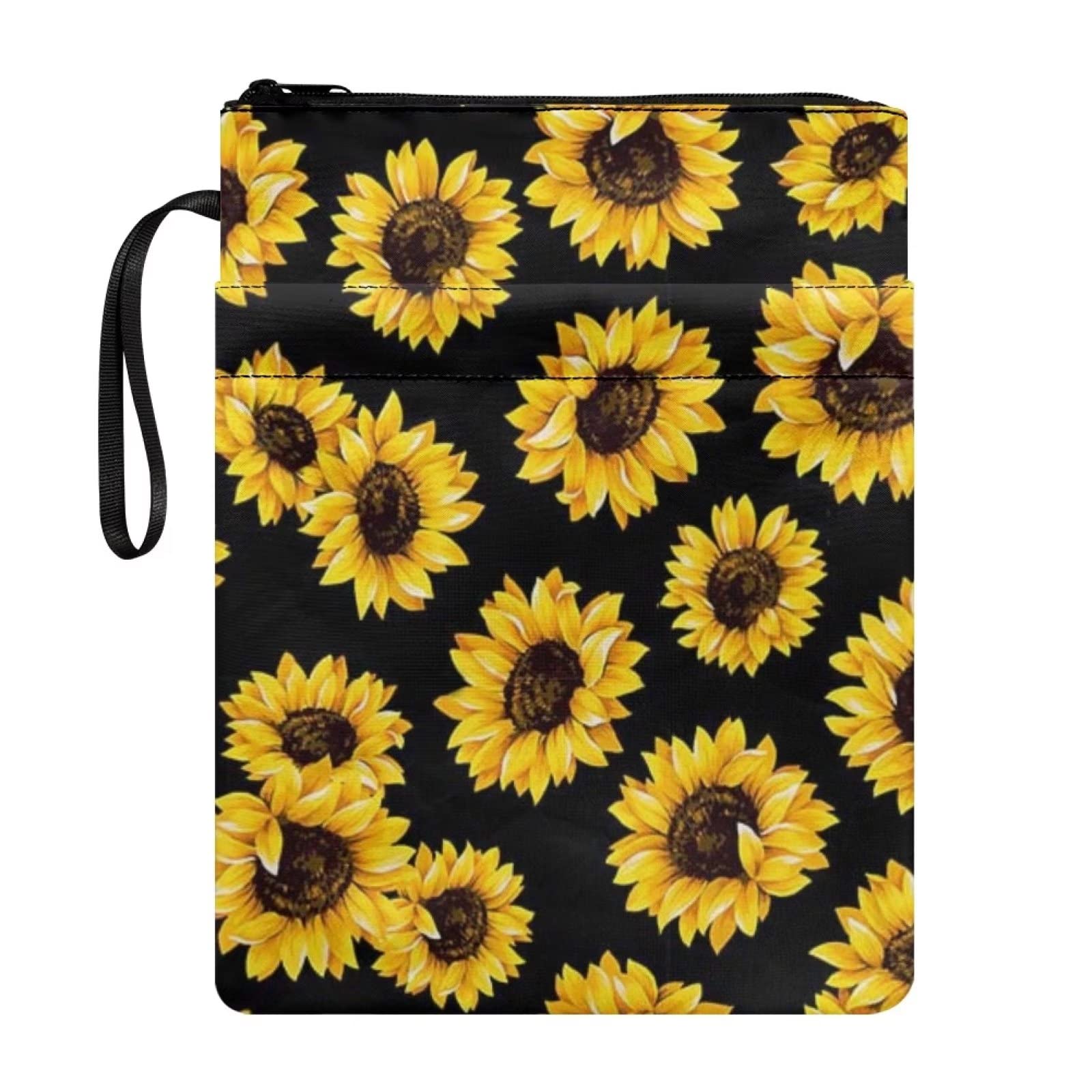 SEANATIVE Zipper Book Sleeve Bag Book Protector Paperback Cover Washable Pouch for Teen Adult Book Lover,Yellow Sunflower Print