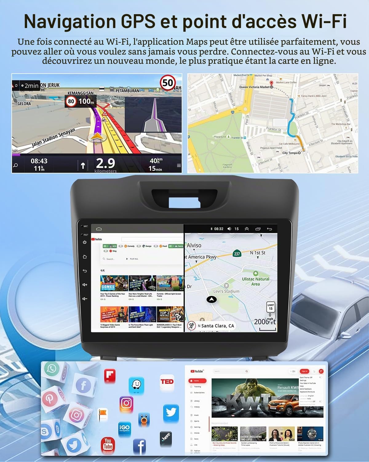 NHOPEEW Autoradio Android 2G+64G pour Isuzu MU-X/D-Max 2015-2018 - sans Fil Carplay & Android Auto - Stéréo Android 9 Pouces avec WiFi EQ GPS Mirror Link FM RDS + AHD Caméra de recul&Mic