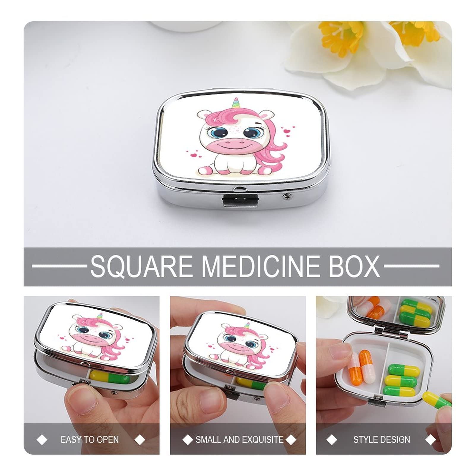 Pastillero De Viaje Pastillero Unicornio Lindo De Dibujos Animados Pequeño Monedero Pastillero Caja De Almacenamiento De Medicamentos, Caja De Vitaminas Portátil