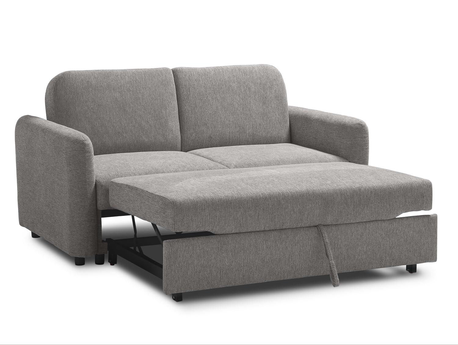 EVERGREENWEB - Divano Letto 2 Posti Matrimoniale L165xP90xA80 cm Moderno Tessuto Beige, Schienale Reclinabile a Doppio Cuscino, Sofà con Chaise Longue Estraibile, Struttura Imbottita Pieghevole, NELLY