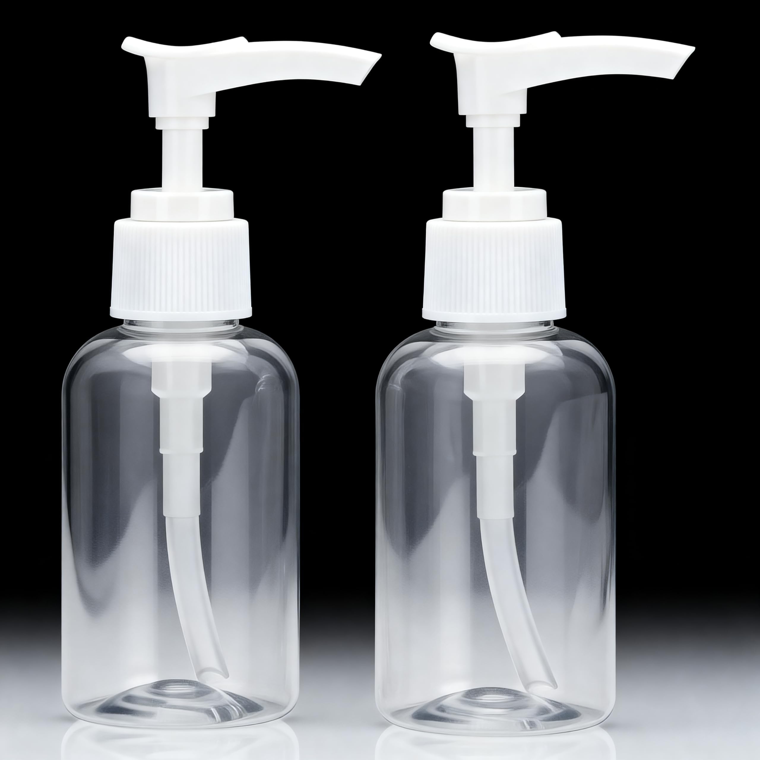 2-Pack Transparent Travel Pump Bottles, 50ml Leak-Proof Refillable Plastic Containers with Dispenser for Shampoo, Lotion, Face Wash - TSA Carry-On Approved, Clear Toiletry Bottles for Travel