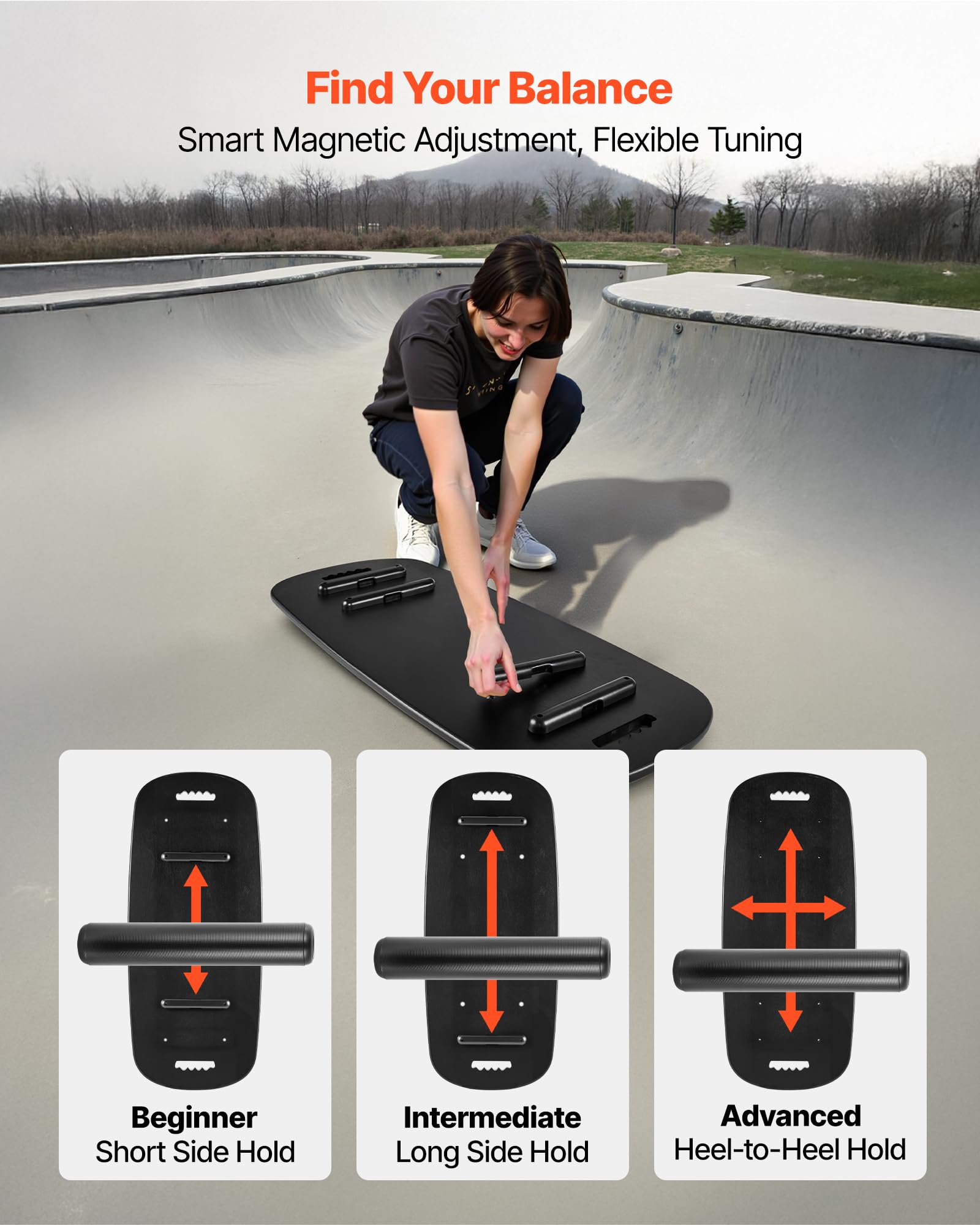 VEVOR Balance Board Holz Set für Erwachsene (89 cm), Wackelbrett bis 200 kg Belastbar, inkl. Rolle, Magnetstoppern & Ablage, Gleichgewichtstrainer für Surf- & Core-Training, Physiotherapie, Schwarz