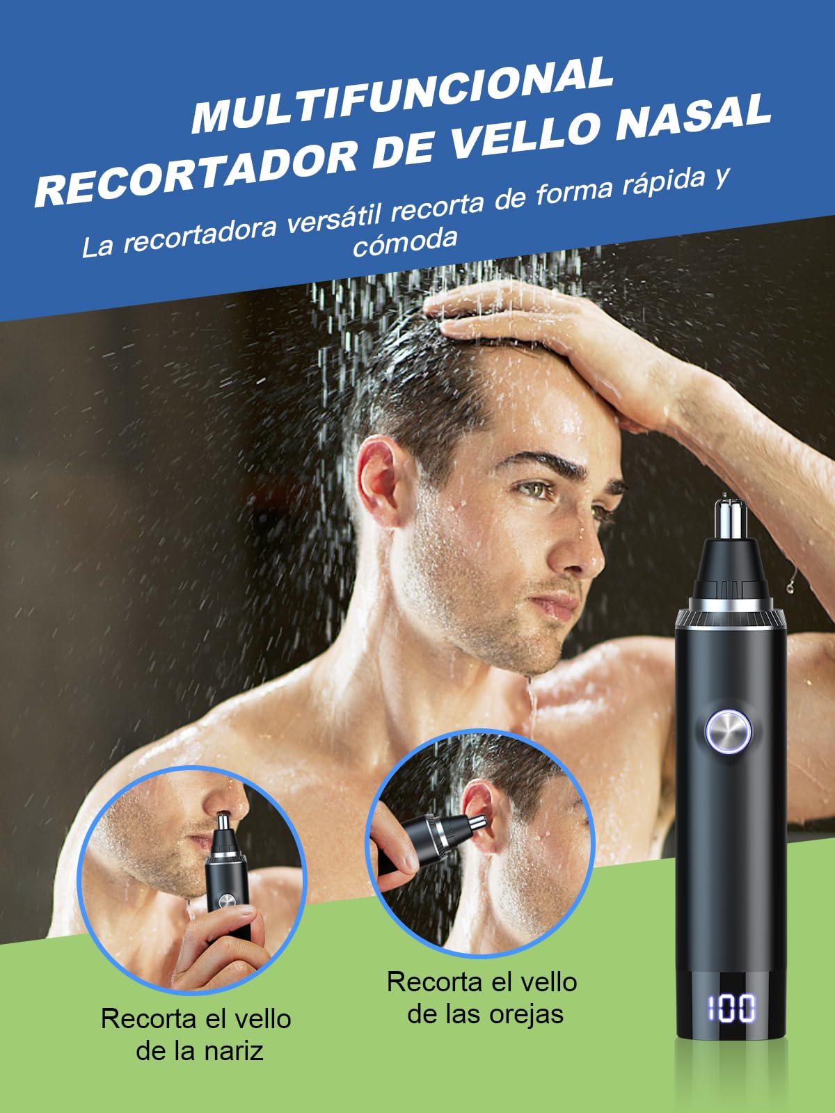 Brigin Cortapelos Nariz y Oreja Profesional Indoloro,Recortador Pelos Nariz Vello Facial,Quita Pelos resistente agua USB recargable,Hoja de Doble Filo Impermeable Fácil de Limpiar (XJQ-5001) — view 6