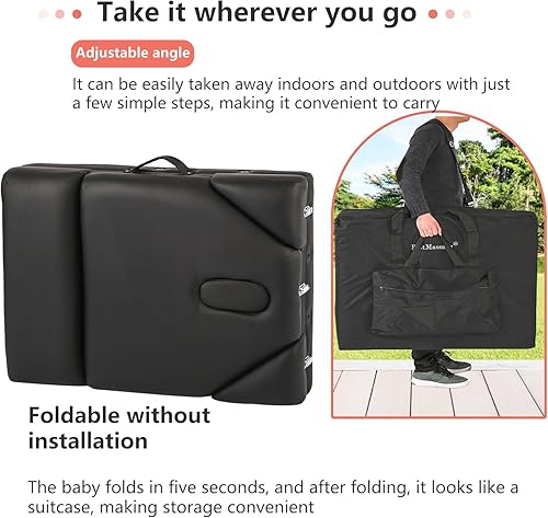 Miniatura 9 de PayLessHere Mesa de masaje, cama de masaje portátil de 2 pliegues, mesa de masaje portátil de 84 pulgadas de largo x 30 pulgadas de ancho, cama de