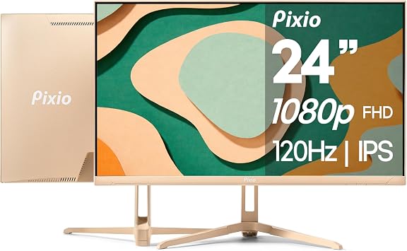 Pixio PX246 Wave Beige 24 120Hz 1080p IPS Panel Adaptive Sync Gaming Monitor with Beige HDMI 2.1 Cable Ultra Certified Ultra High Speed 6FT 8K 60Hz 4K 120Hz Nylon Braided