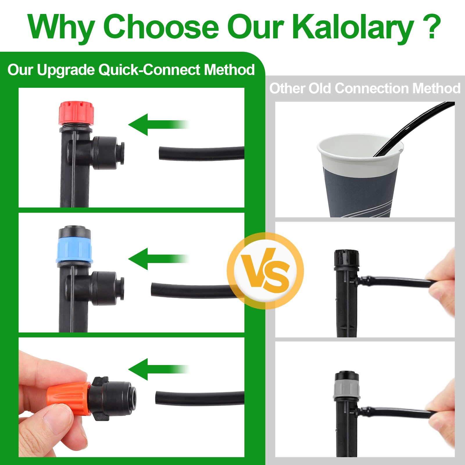 Kalolary Drip Irrigation Kit, 194 Ft Adjustable Sistema de Riego Rápido- Sistema de Riego Automático con Conector Push-to-Fit para Jardín, Invernadero, Flores (Tubo 1/4'' 1/2'')