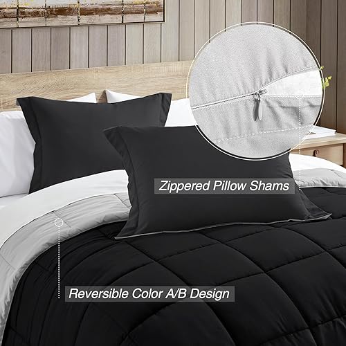 Miniatura 4 de Satisomnia Juego de edredón California king negro, ligero y reversible, para todas las estaciones, para hombres y mujeres, juego de edredón con