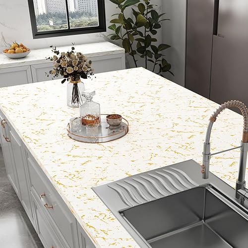 Yenhome Papel de contacto de mármol de oro blanco para encimeras de 17.7 x 118 pulgadas, papel tapiz de mármol mate para despegar y pegar,