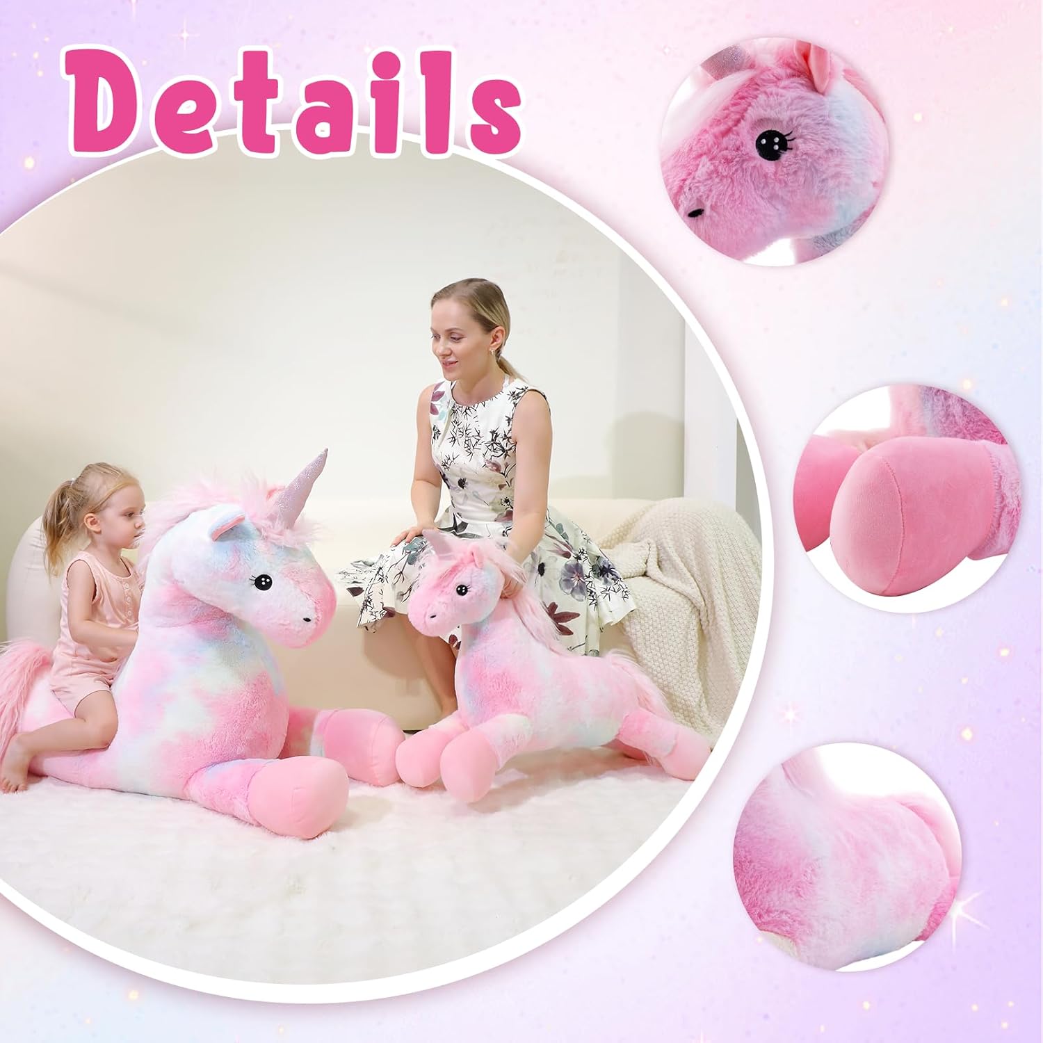 Unicorn Stuffed Animals 28 inch, Pink Stuffed Unicorn Plush, Cute Plush Unicorn Plushie Gift for Kids Girls, Birthday,Valentine,Christmas - Image 3