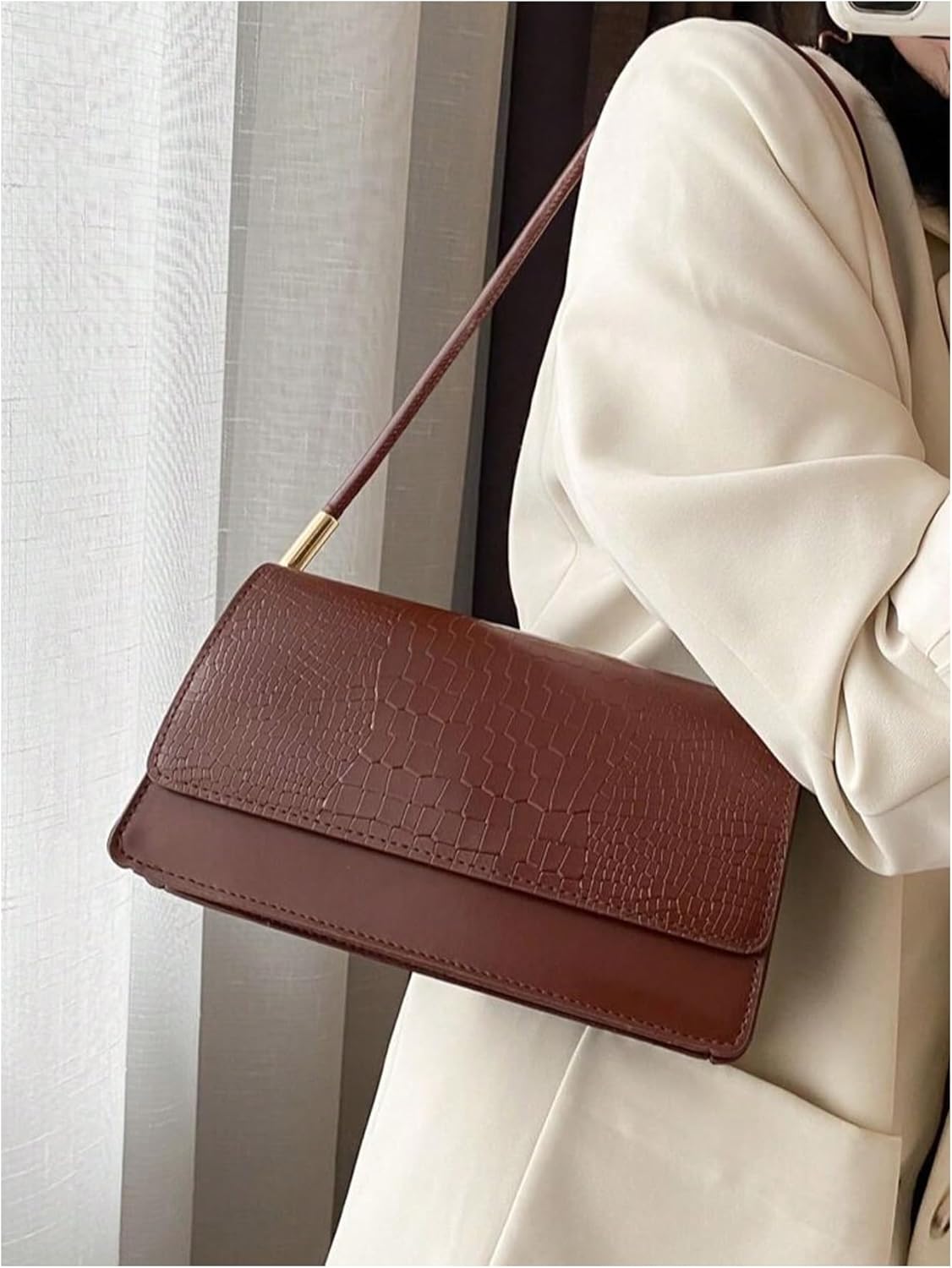 SweatyRocks Women's Crocodile Embossed Flap Shoulder Handbags Elegant Vintage Small Underarm Purses - Image 5