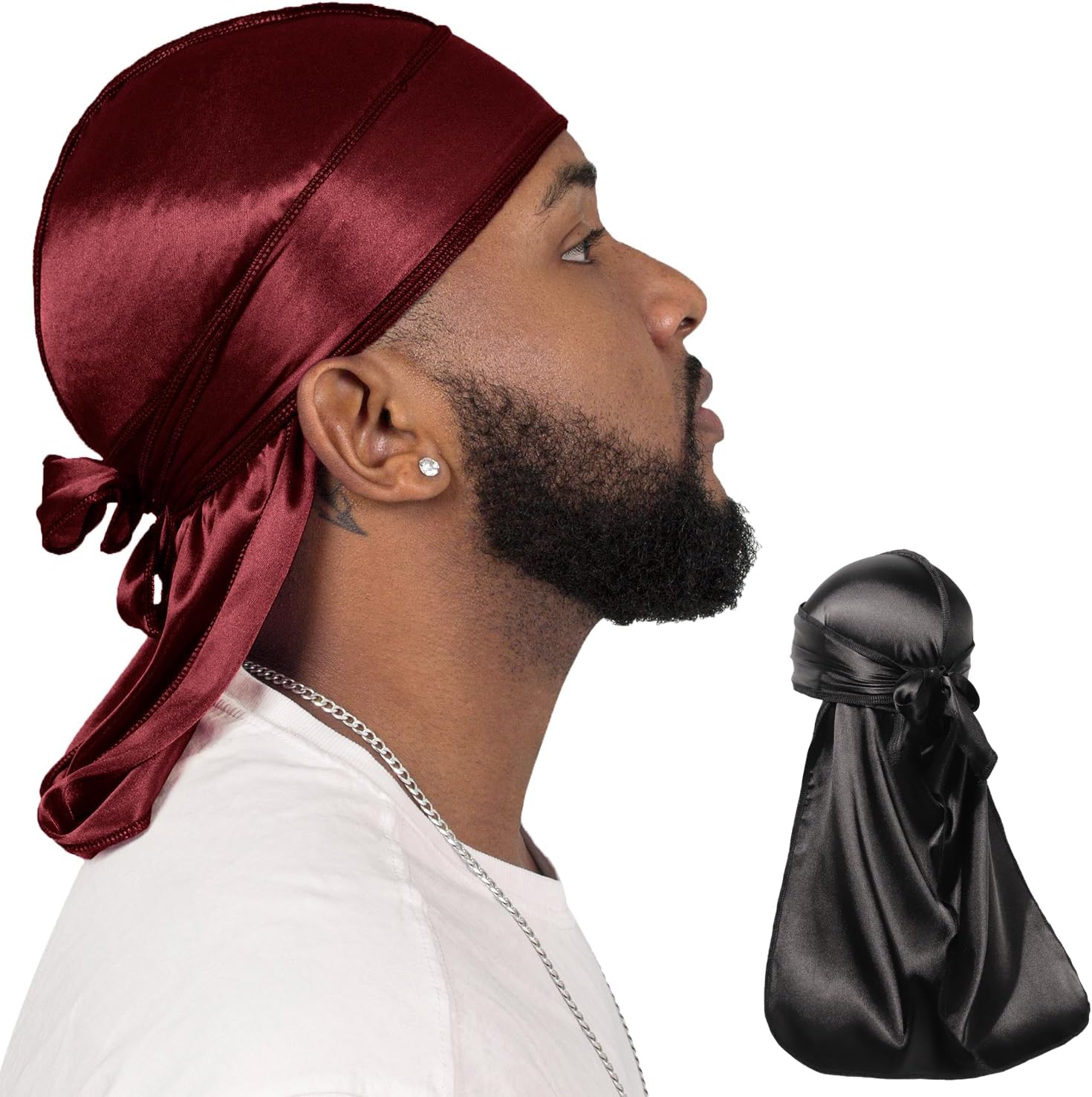 2 Pieces Silky Durag Pack for Men Women Waves, Premium Satin Deluxe Du-rag