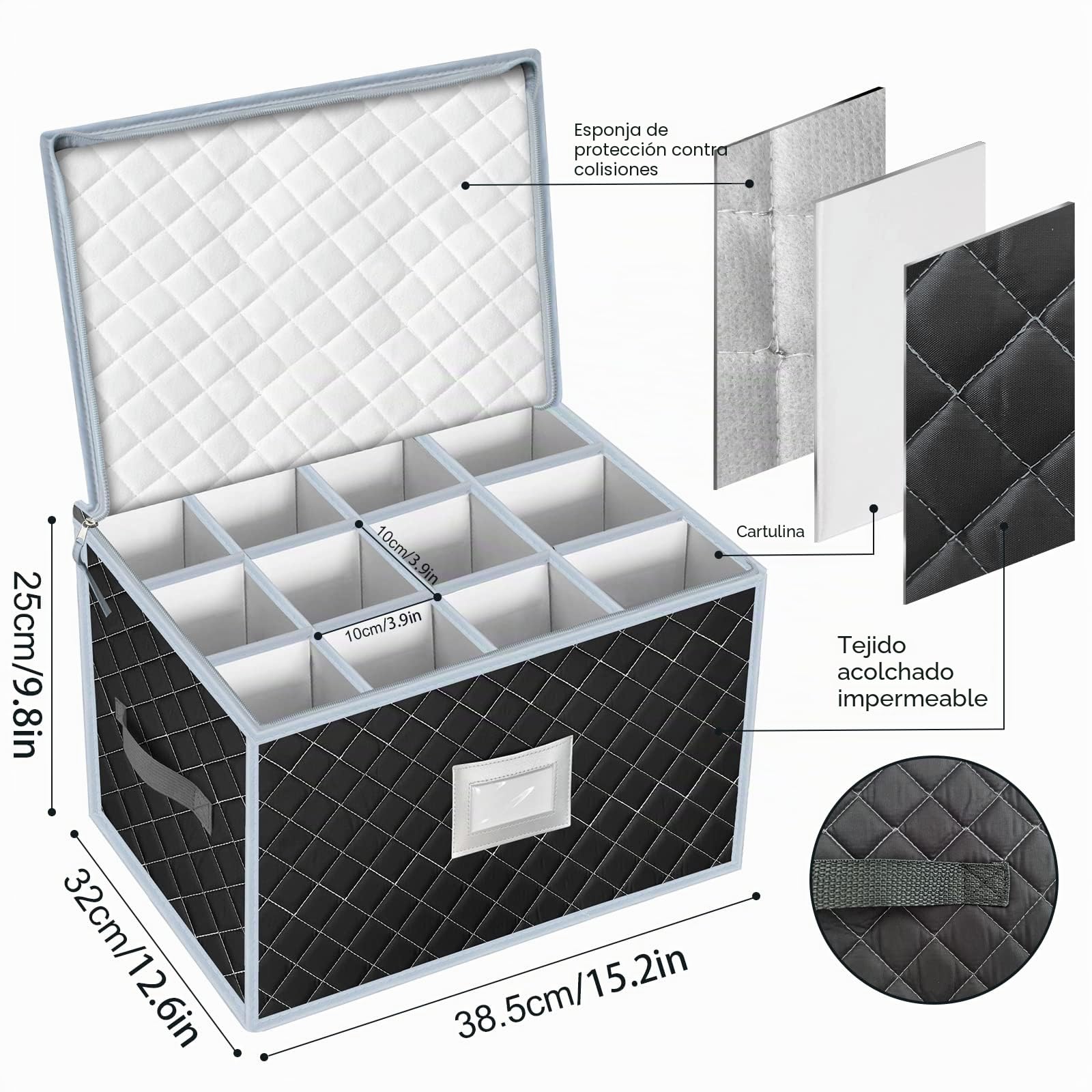 Caja de Almacenamiento de Copas de Vino, Conjunto de 2 Piezas Cajas de Almacenamiento de Stemware para 24 Copas, Con Ventana Etiquetada, Ideal Para Cocina, Bodega y Coche (Negro)