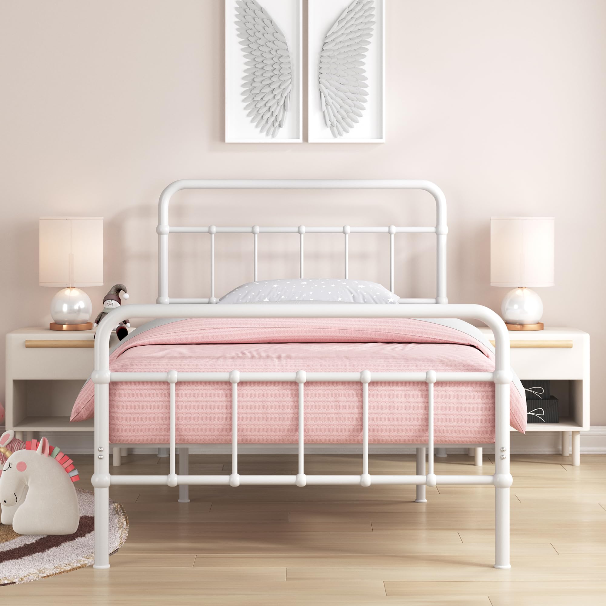 Zinus Florence łóżko 90 x 200 cm – wysokość 30 cm z miejscem do przechowywania pod łóżkiem – metalowa rama łóżka platformowego z zagłówkiem i podnóżkiem – czarne