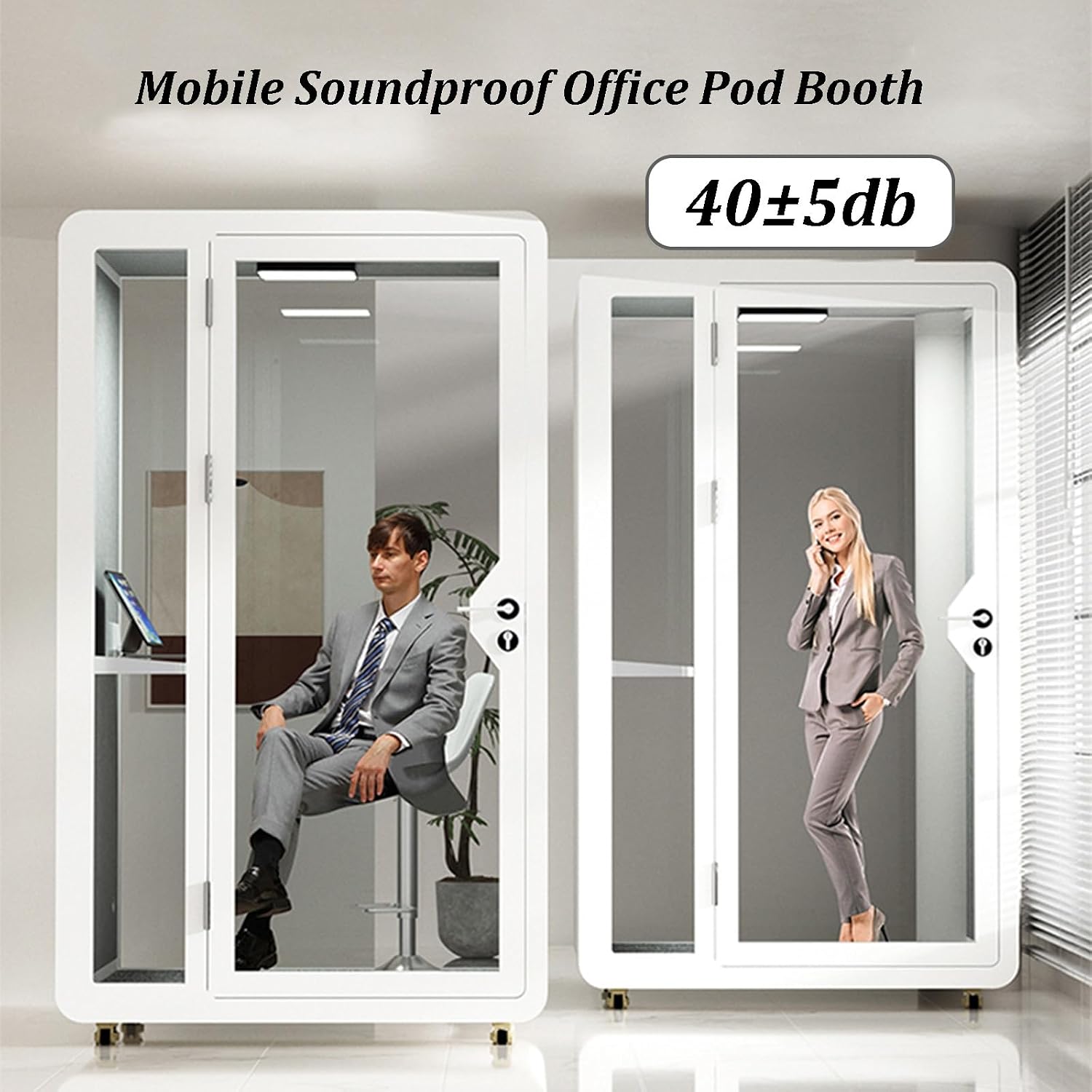 Soundproof Office Pod Booth, Quiet Meeting Pod with Acoustic Panels, LED Lighting, USB Ports, Portable Removable Working Booth for Private Phone Calling, Reading Cabin(Black,100cm)