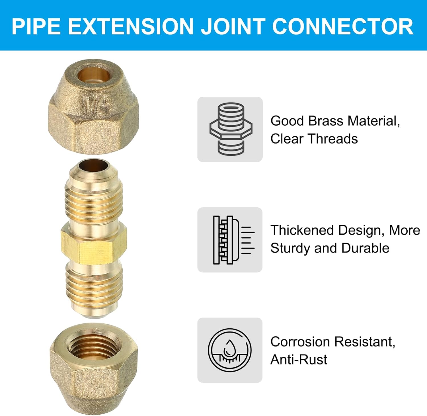PATIKIL Pipe Extension Joint Connector Set, 2pcs Free Welding AC Copper Pipe Coupling Adapter with Flare Nuts for Copper Pipe Diameter 1/4" and 5/8" Refrigeration HVAC