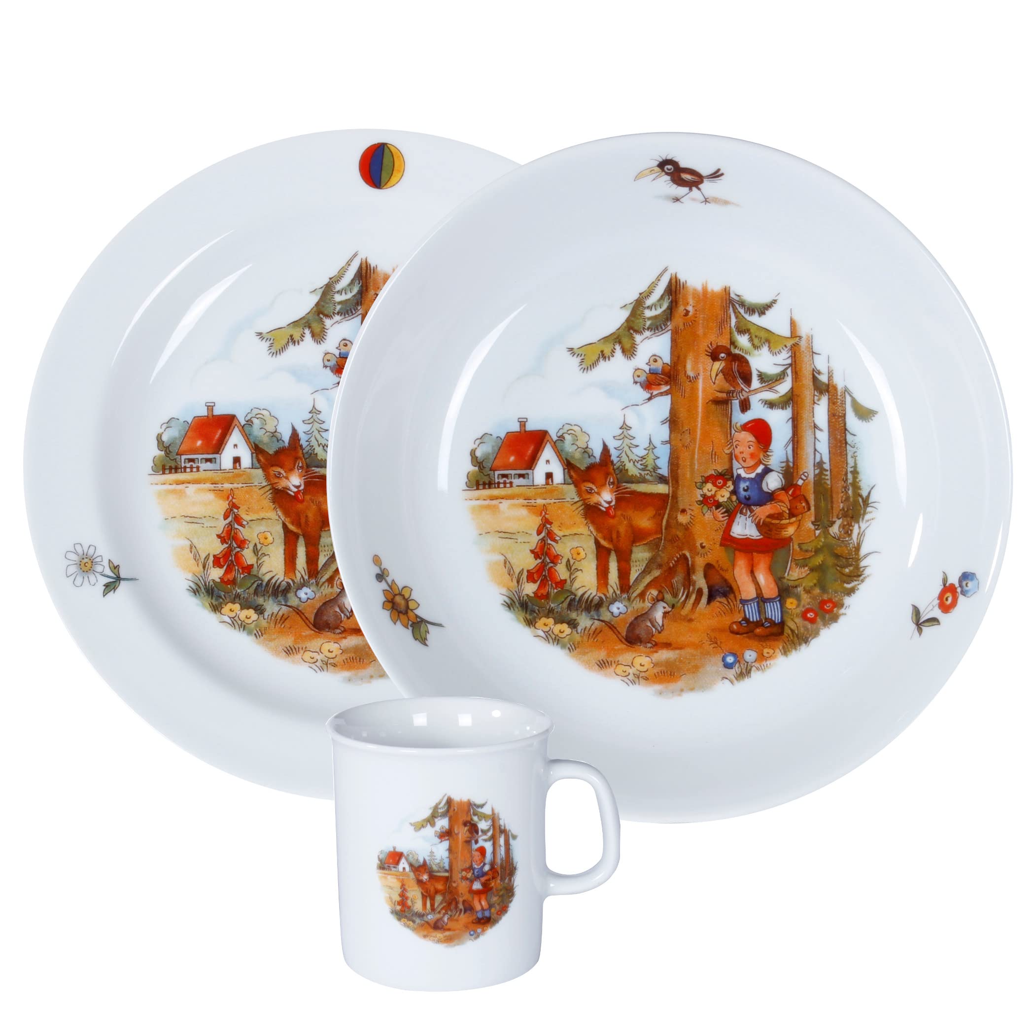 Vajilla infantil de 3 piezas, porcelana, diseño de caperucita roja L.E.R.D.93