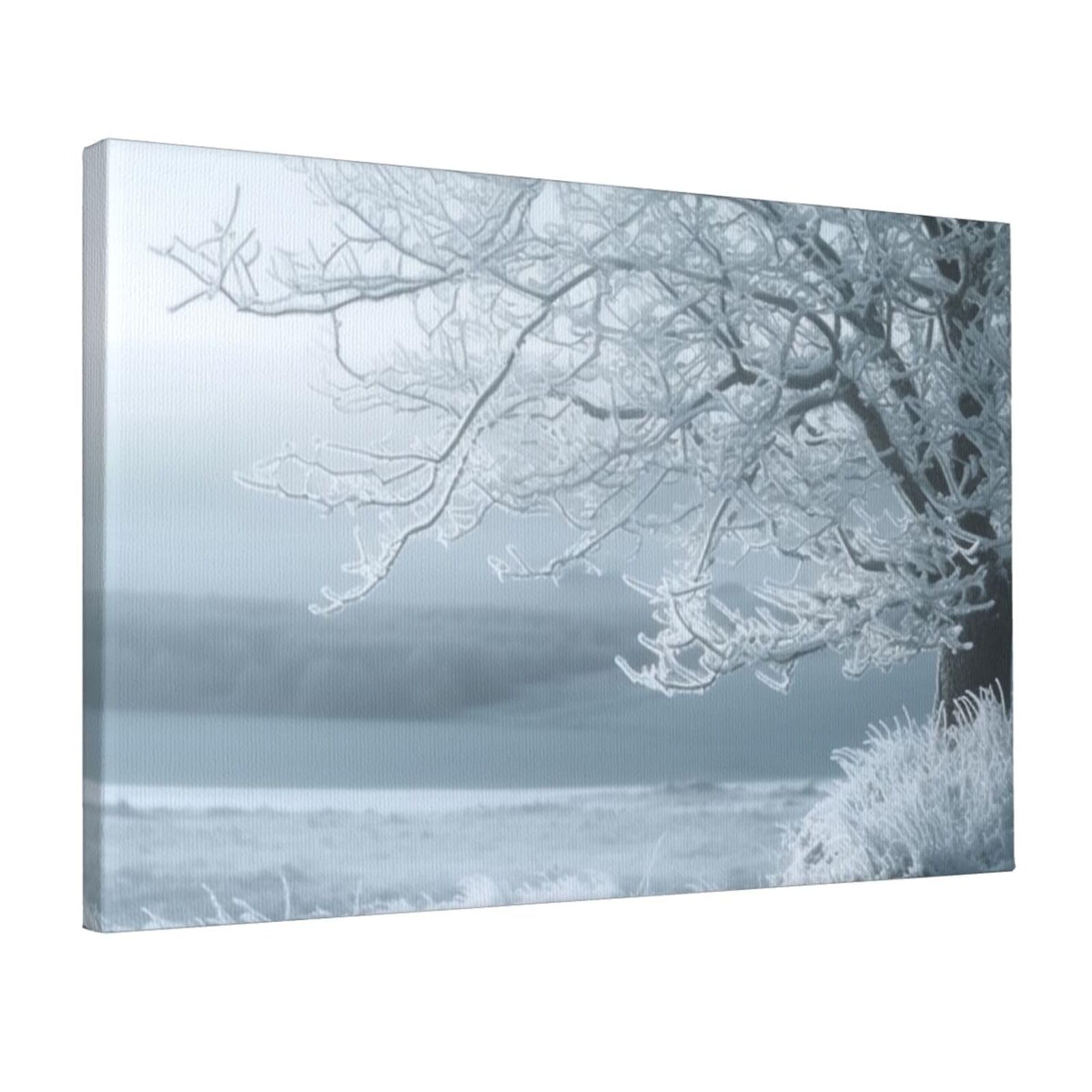 Canvas Wall Art for Living Room Wall Decor 12"x18" Modern Artwork Painting Pictures Hanging Canvas Prints Snow and Frosted Tree Aesthetic Wall Art for Bedroom Bathroom Office Wallart Decor