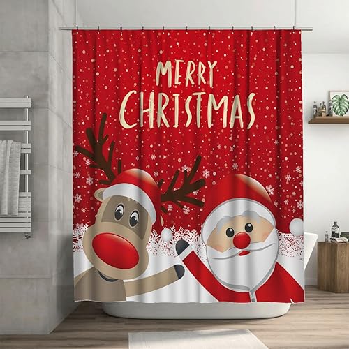 Miniatura 10 de Ansouyi Juego de 4 cortinas de ducha de baño con alfombras antideslizantes, cubierta para tapa de inodoro y tapete de baño, diseño de gnomo de miel