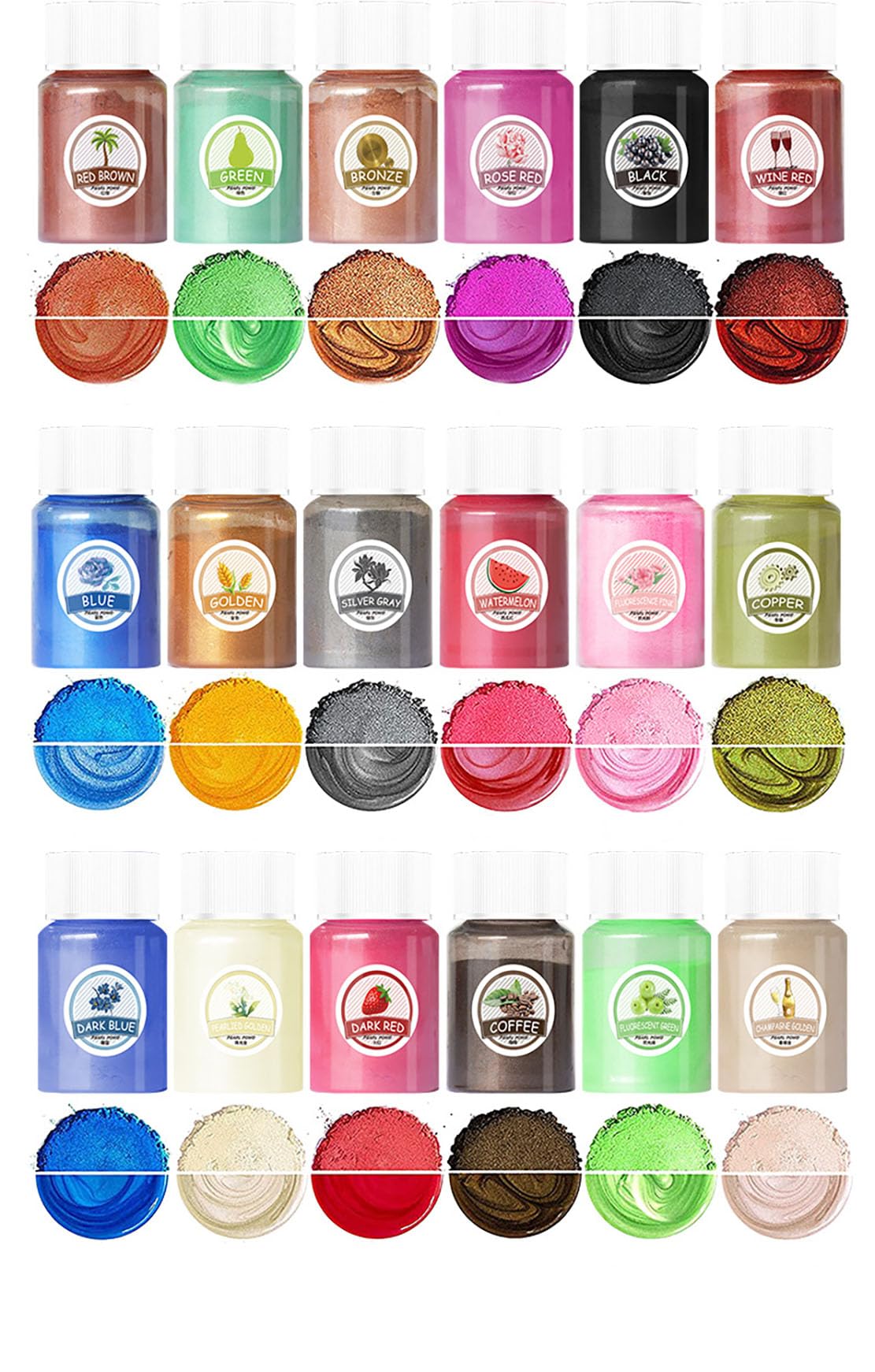 24 sztuk Glow Pigment Powder Mica Pearlescent Color Flake Żywica epoksydowa Jasny proszek Skin Safe Nail Long Lasting Self Glowing Dye dla DIY Nail Art Rocks i Theme Party Oryginalny zestaw