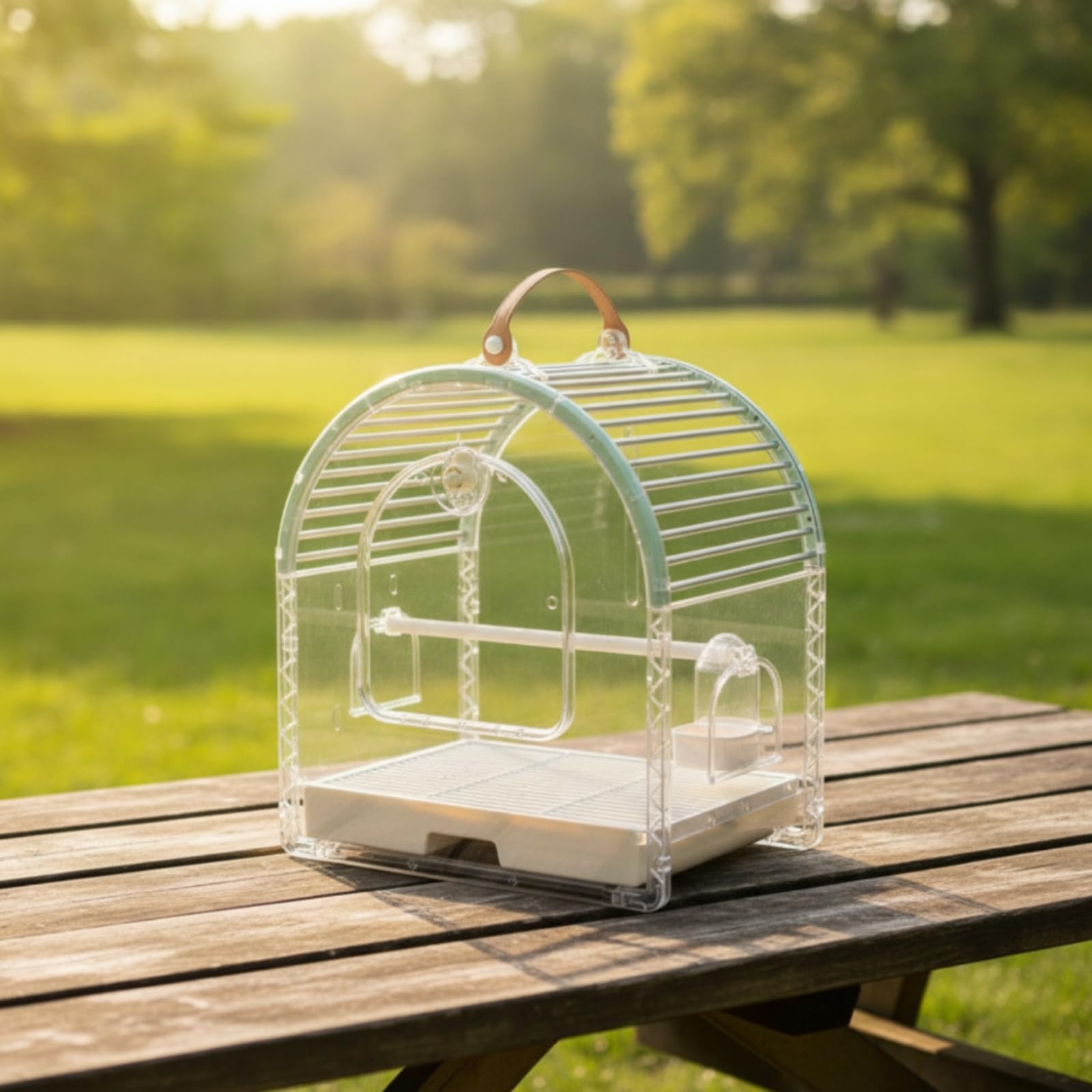 Jaula Viaje con Banja Extraíble Transparente Jaula Viaje con Asa Ligera Transportín Banja Extraíble para Excursiones, Blanco