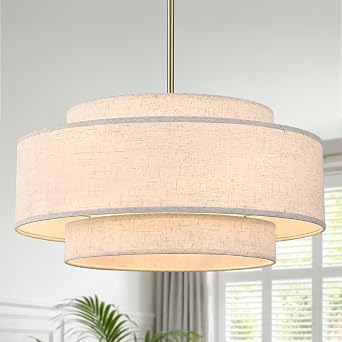19.7" Modern Drum Chandelier, 4-Light Golden Linen Chandelier