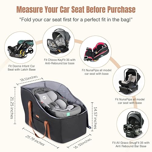 Miniatura 7 de Bolsa de viaje para asiento de automóvil infantil con ruedas para Chicco KeyFit 35, base de asiento de automóvil Doona, Nuna Pipa, bolsas acolchadas