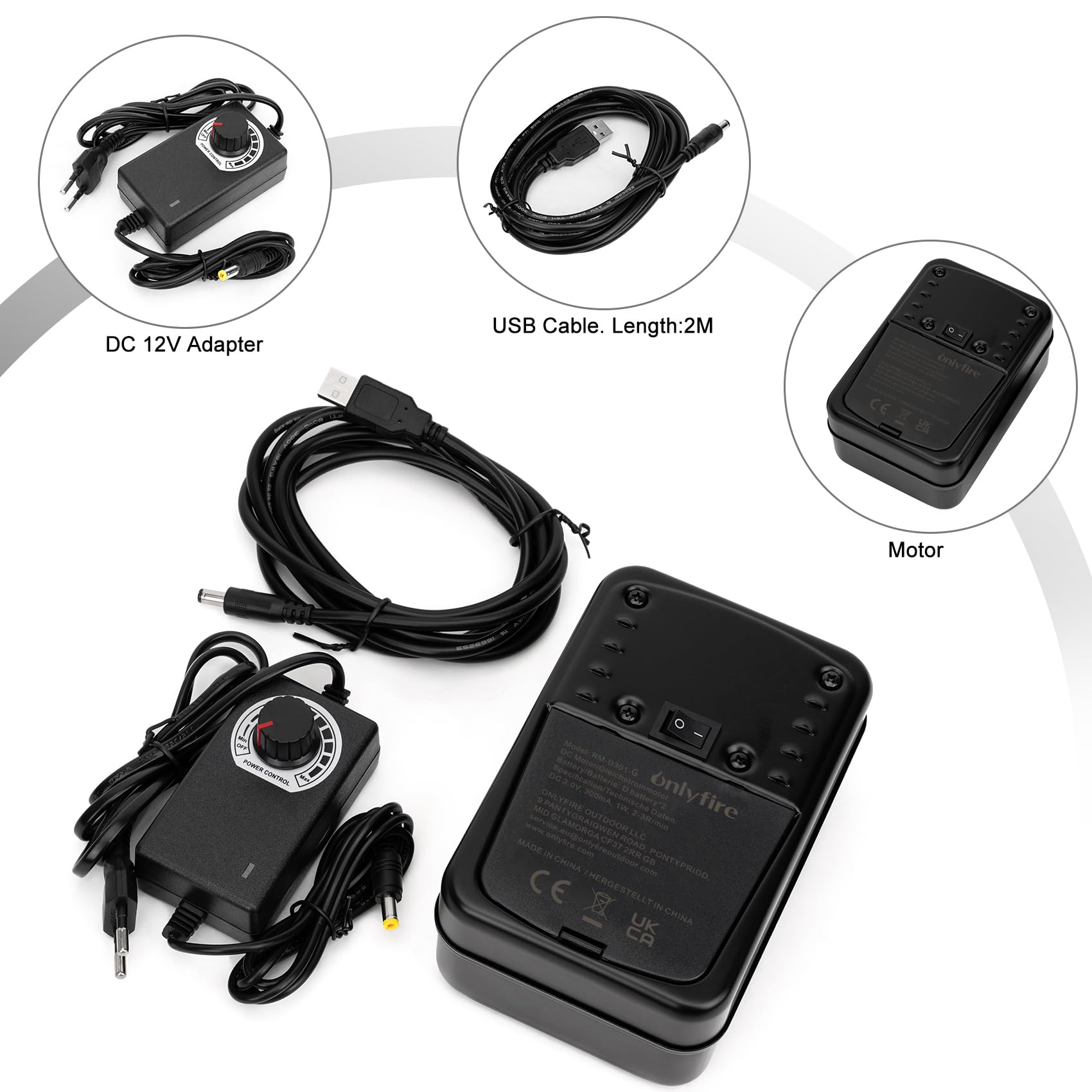 onlyfire Motor para Pincho Giratorio de Barbacoa, 100V ~240V, 3.5W, Velocidad Ajustable