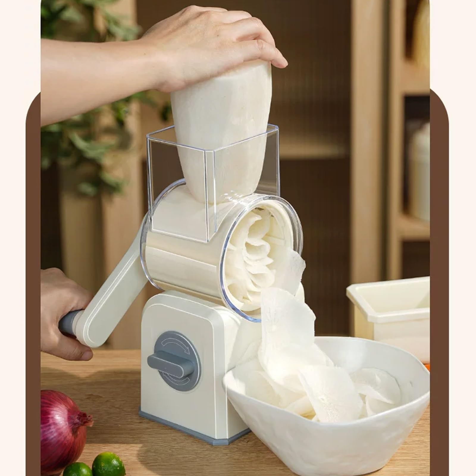 Mandolina de Cocina, Cortador Patatas y Verduras Manual, 10 Cuchillas Intercambiables, Salida Rápida de Filamento, Fácil Limpiar, Compartimento Almacenamiento Oculto