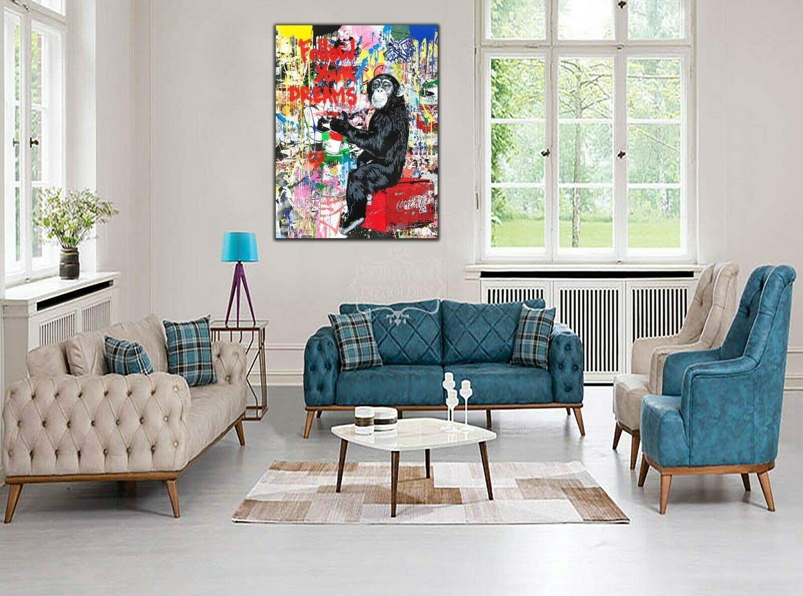 Rysunek Banksy'ego szympansa zgodnie z Twoimi marzeniami reprodukcja obrazu druk na oprawionym płótnie sztuka ścienna dekoracja domu 30 cali x 20 cali (76 x 50 cm) - 18 mm głębokość
