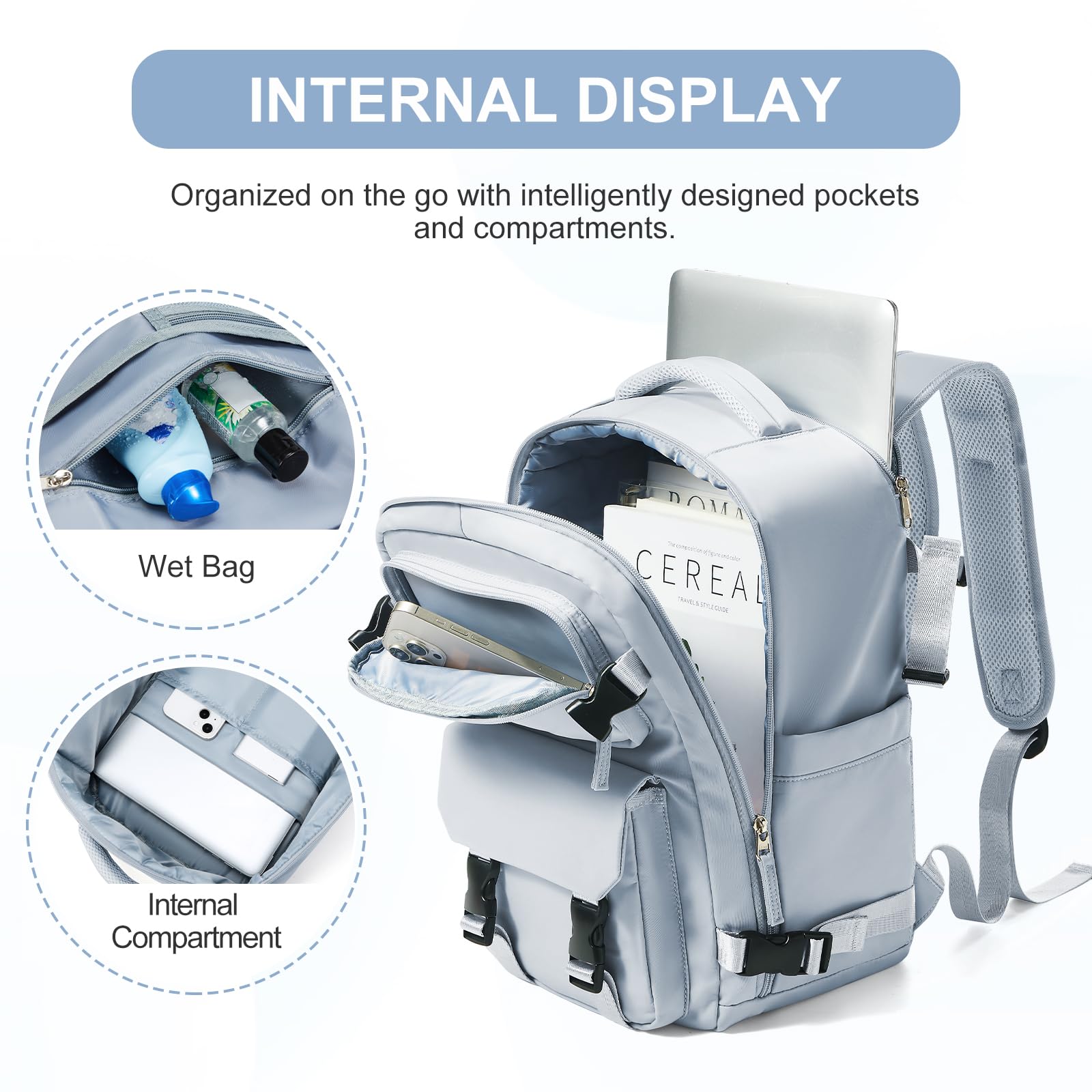 SZLX Zaino da viaggio grande da donna da viaggio zaino da escursionismo sportivo da esterno impermeabile zaino da scuola casual laptop da 14 pollici con porta di ricarica USB scomparto per scarpe