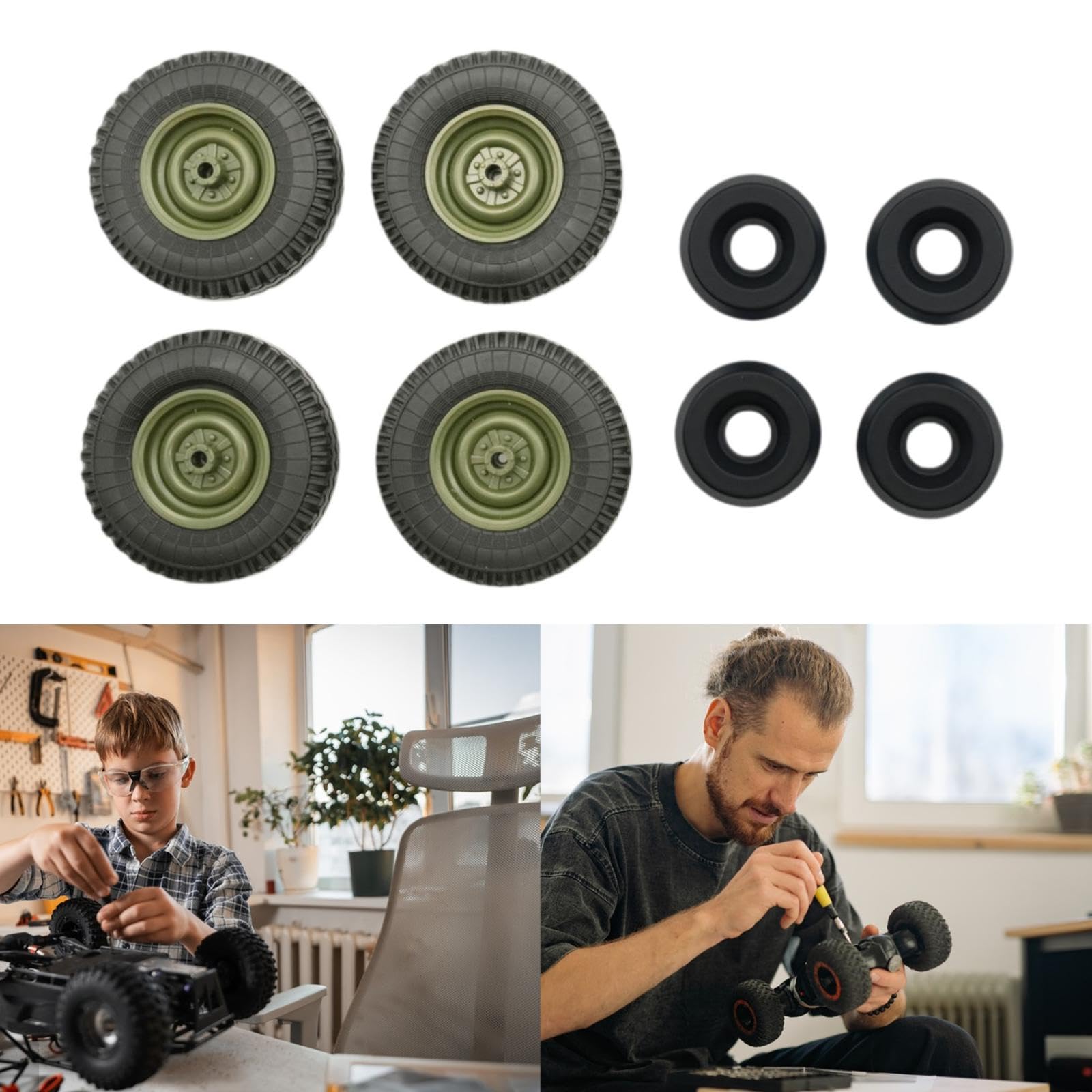 4 Ruote RC E Contrappeso, Accessorio di Aggiornamento per Camion RC C94 1/12, Veicoli Fuoristrada RC, Verde Nero