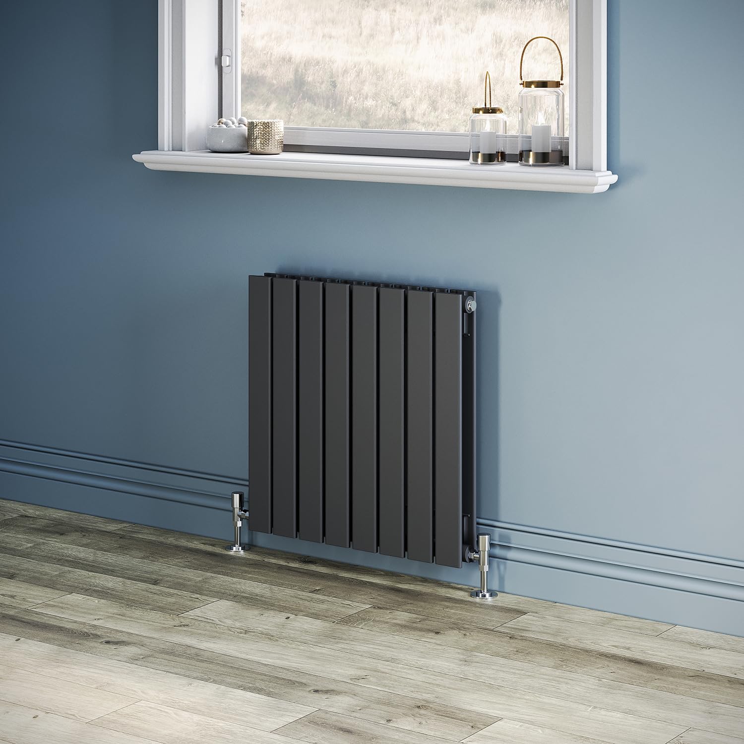 ZANOFIRA 600x608 mm Anthracite Flat Panel Horizontal Designer Radiators Double Column Modern Central Heating Radiator Rad for Kitchen, Hallway, Living Room