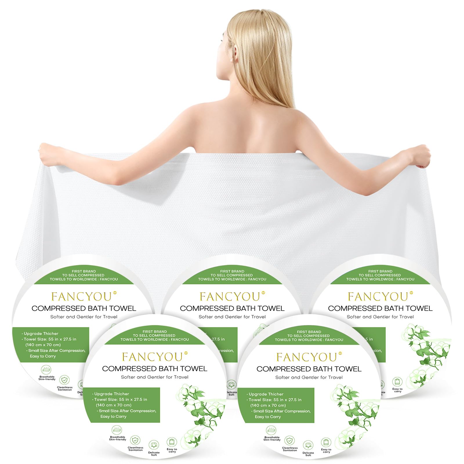 Serviette de Bain Comprimée Grande - 140 x 70cm Serviettes de Bain Jetables pour Voyage - Serviette Voyage Idéale pour Hôtel,Camping,Randonnée,Sport,Plage,Natation,Vacances[24 Pack Vert]