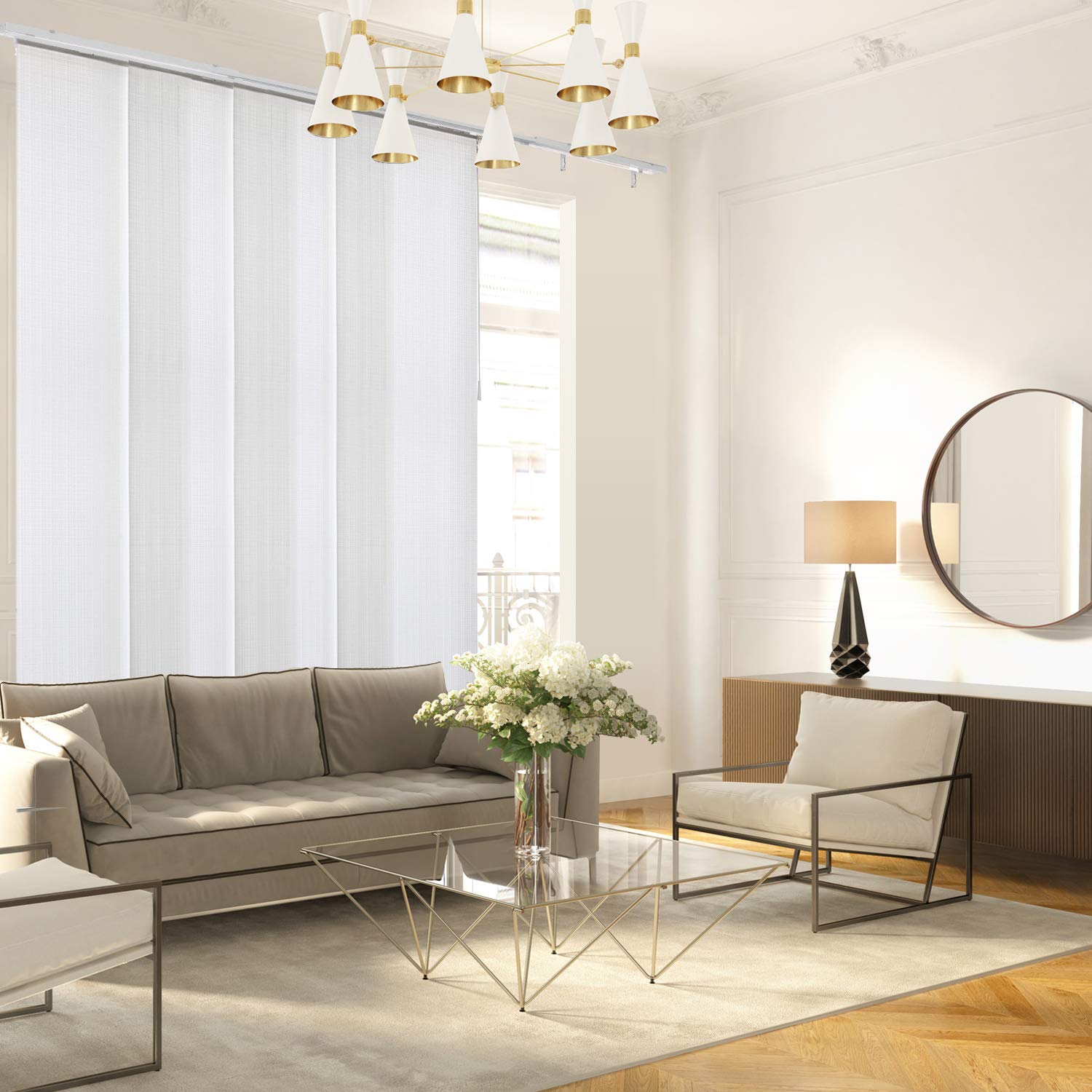 CHICOLOGY Sliding Door Blinds , Sliding Glass Door Blinds , Blinds for Sliding Glass Doors , Vertical Blinds for Patio Doors , Room Divider , Ballroom White (Light Filtering) W:46-86 x H: 0-96 inch