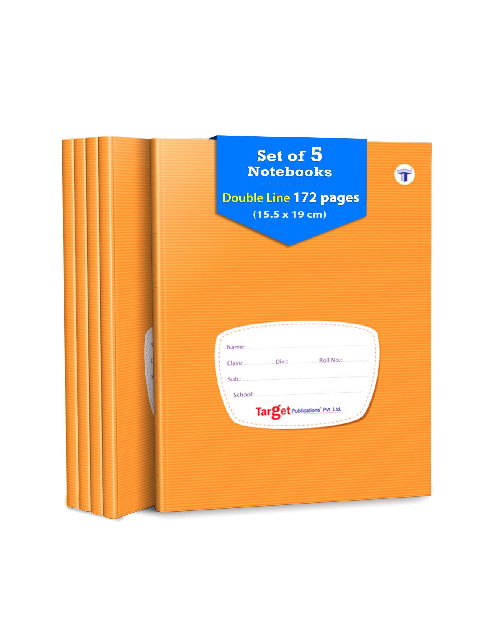 TARGET PUBLICATIONS Double Line Notebooks For Kids|172 Ruled Pages|Small Two Line Notebook|Hard Brown Cover|15.5 Cm X 19 Cm Approx|Pack Of 5 Books|For School,College And Office Use|Gsm 57,860 Pages