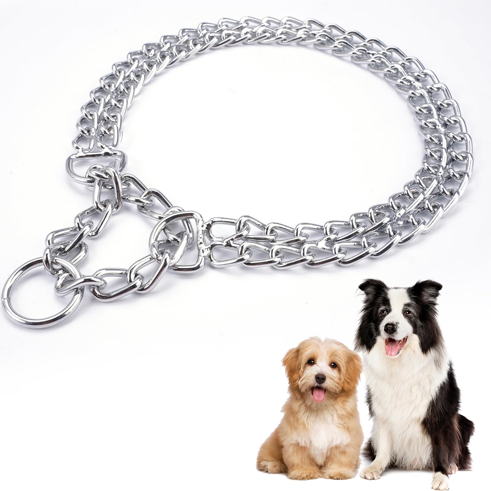Collar Cadena Perro de 60 cm, Collares para Perros de Cadena de Metal de Acero Inoxidable de Doble Fila, Adecuado para Razas Medianas y Grandes, Acabado Pulido y Bordes Redondeados para un Uso Cómodo