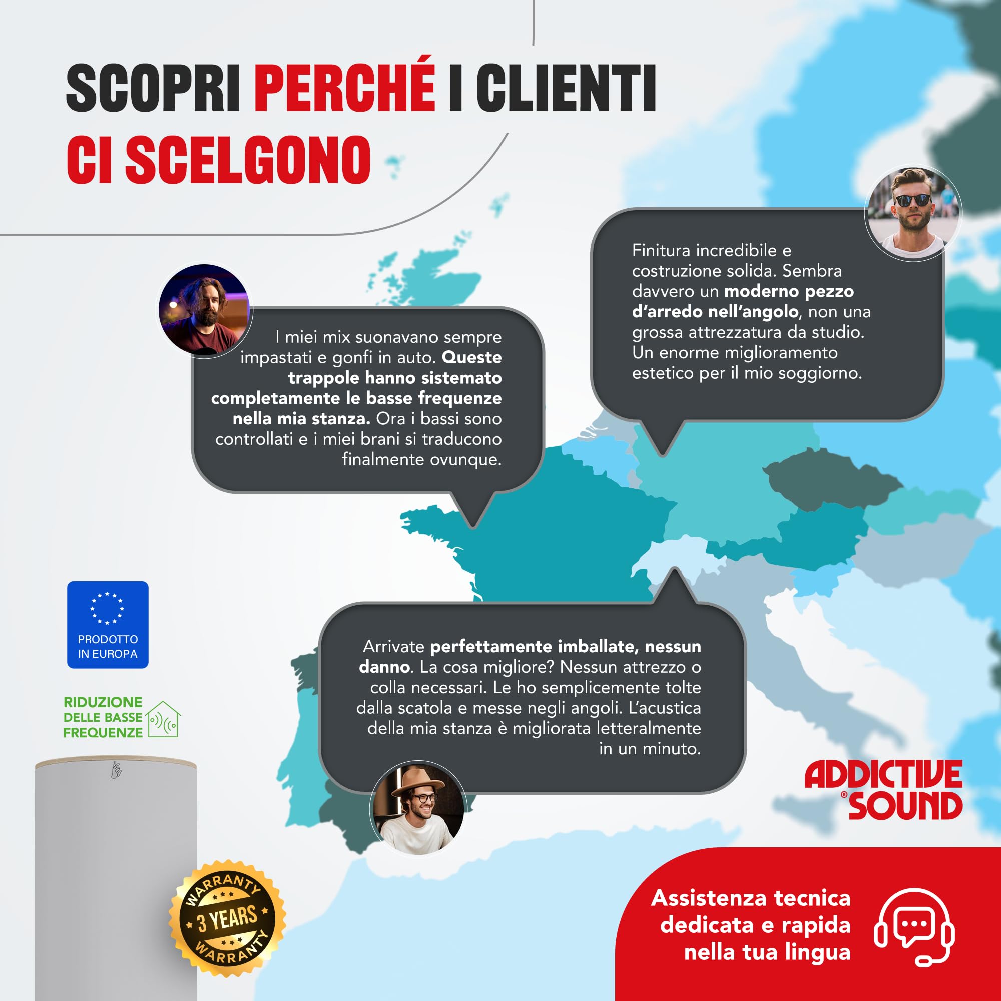 Addictive Sound Bass Trap Cilindrico Standard - Trappola Bassi Studio - Lana Acustica Specializzata 80-210 Hz - Produzione UE - Impilabile - Garanzia 36 Mesi - 98cm, Nero