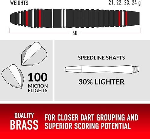 Miniatura 4 de Harrows Fire - Juego de dardos de punta de acero de aleación de alta calidad, 0.74 oz, 0.78 oz, 23 y 0.85 oz, incluye ejes Speedline negros, vuelos