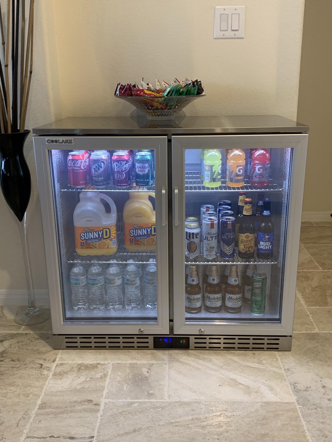 Image of 53 inch 11.7 cu.ft Back Bar Cooler Commercial Counter Height Beverage Refrigerator with 3 Glass Doors & LED Lighting, Stainless Steel Beer Fridge for Home Bar Restaurant, Sliver, 115V, ETL Approved