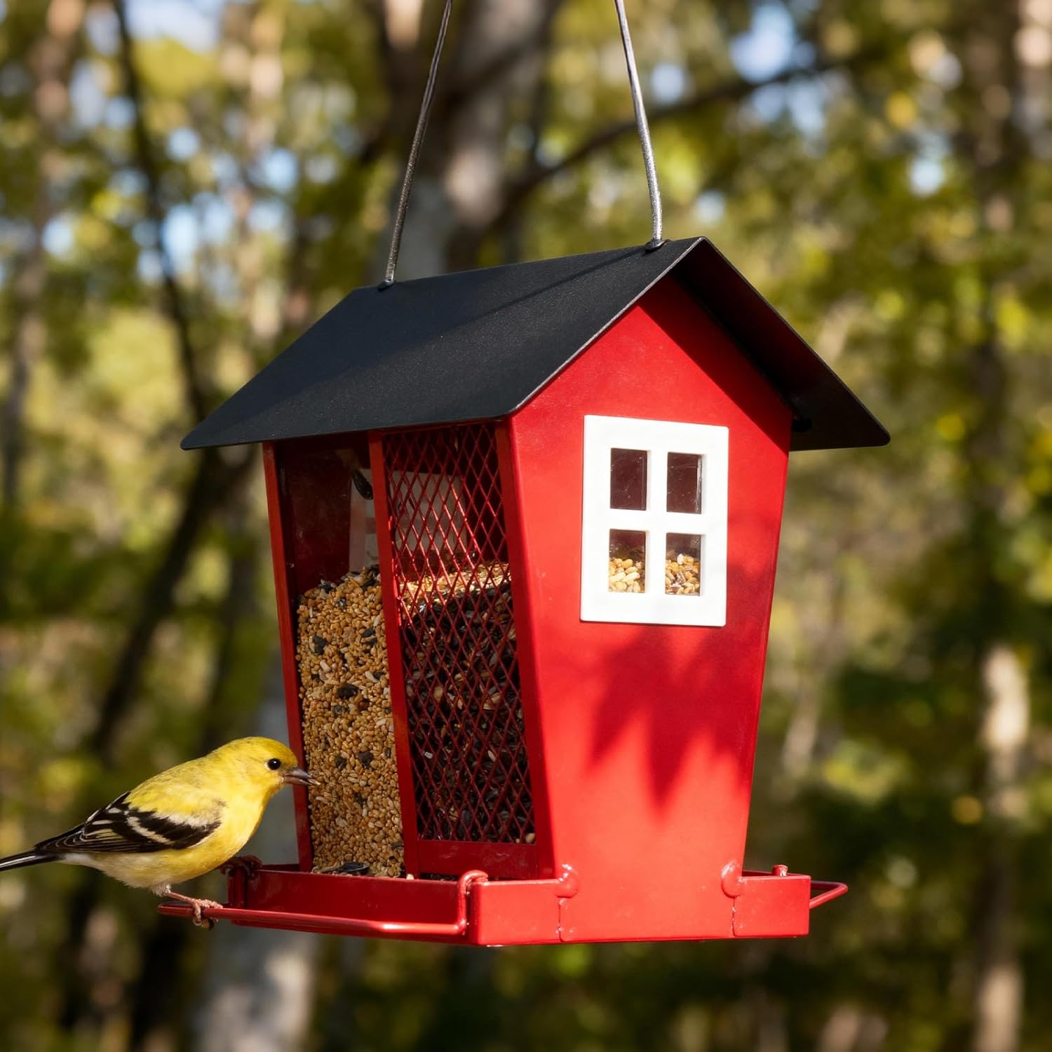 Veehoo Bird Feeders for Outdoors Hanging, 2 in 1 Wild Cardinal Finch Feeder for Thistle Mixed Seeds, Dual Decorative Metal Bird Feeder Weather Resistant for Balcony Garden Outside - Image 7