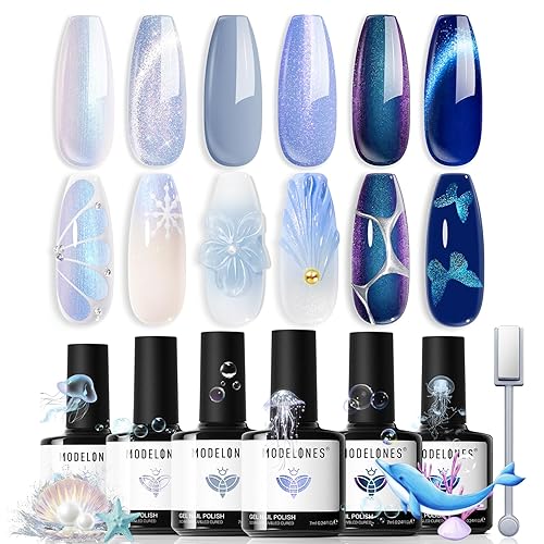 modelones Gel Nail Polish Set, 6 Colors Winter Icy Blue