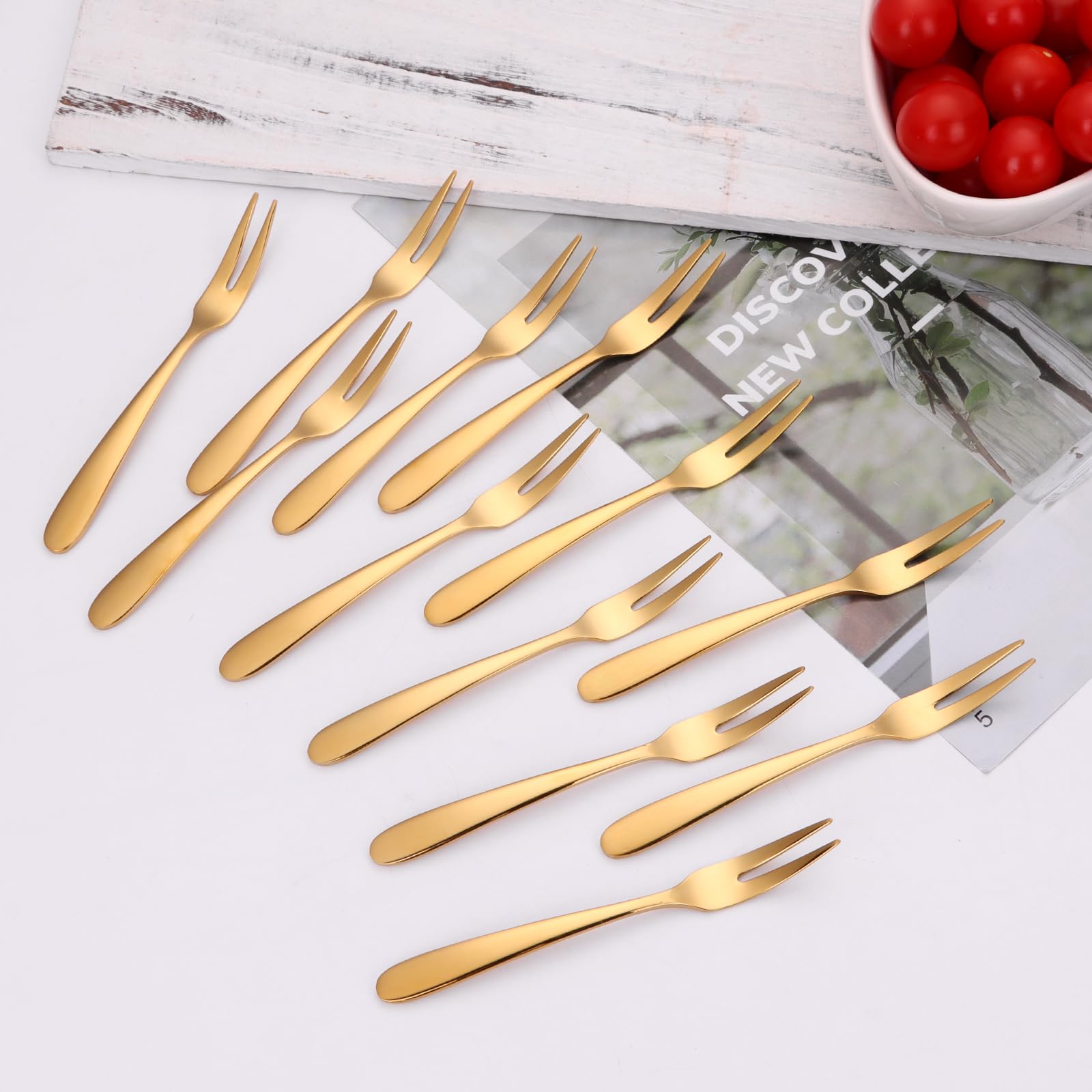 12 Pcs Fruit Forks, SUS304 Stainless Steel Dessert Forks, 5.51 Inch Small Appetizer Forks Gold, Two-Prong Cocktail Forks for Cake, Pastry, Charcuterie Board, Tasting Forks, Dishwasher Safe — Amazon image 3